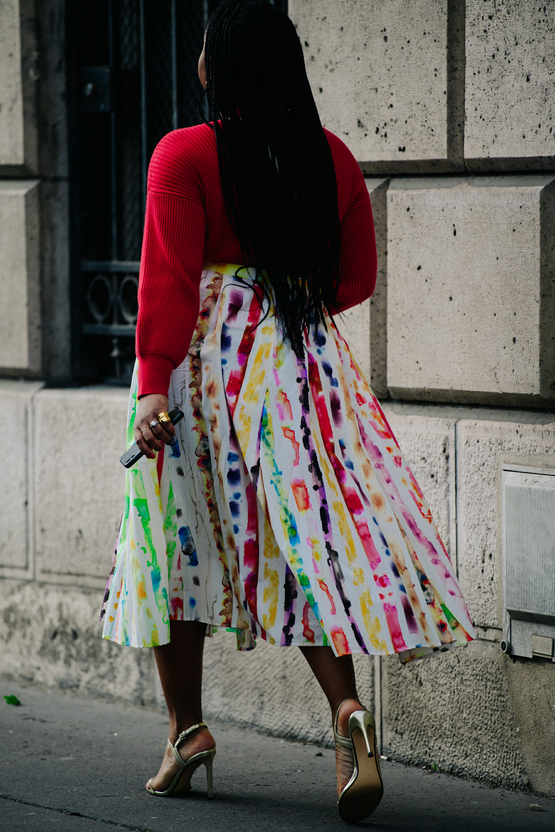 Woman wearing painted skirt