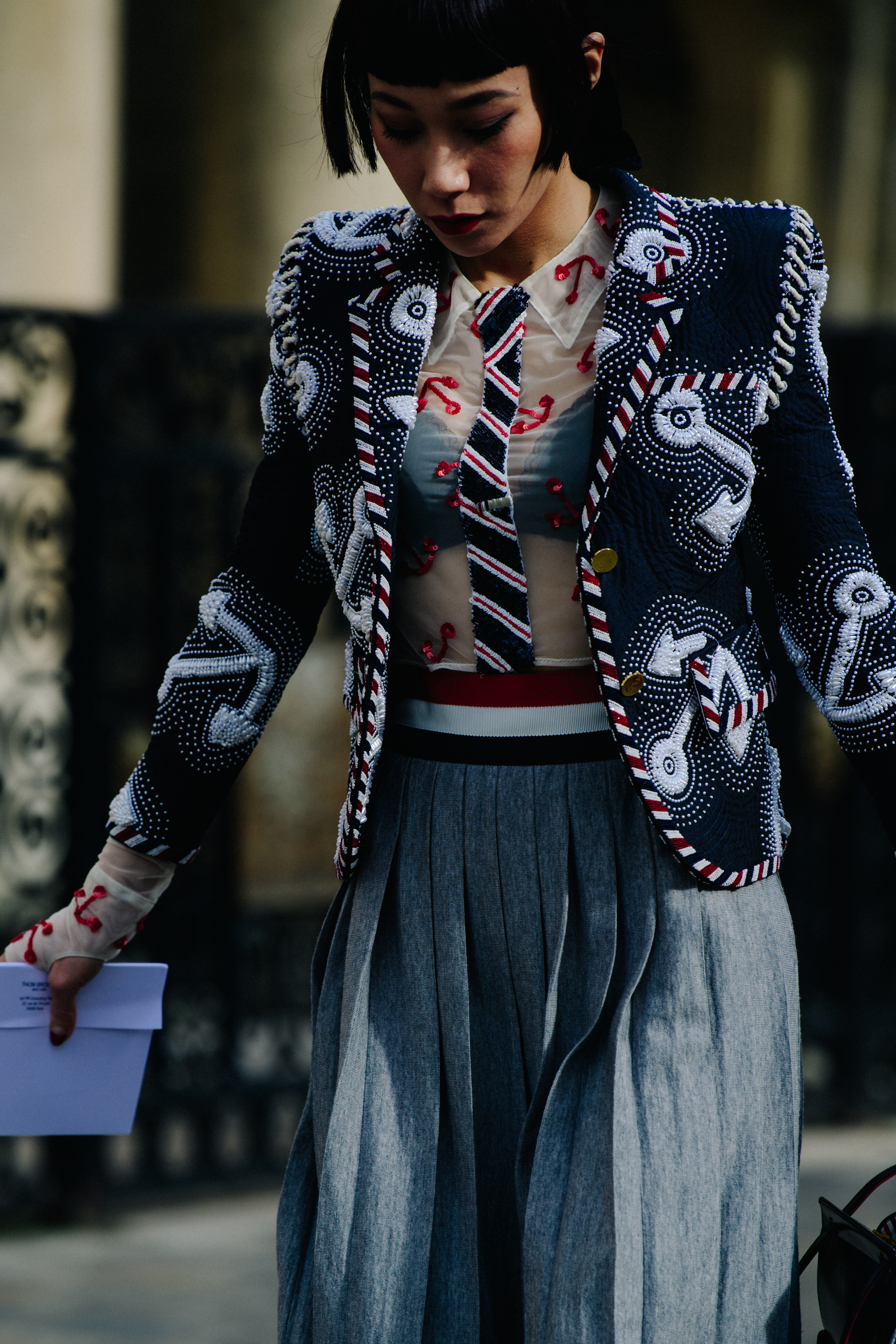 Woman wearing Thom Browne outfit