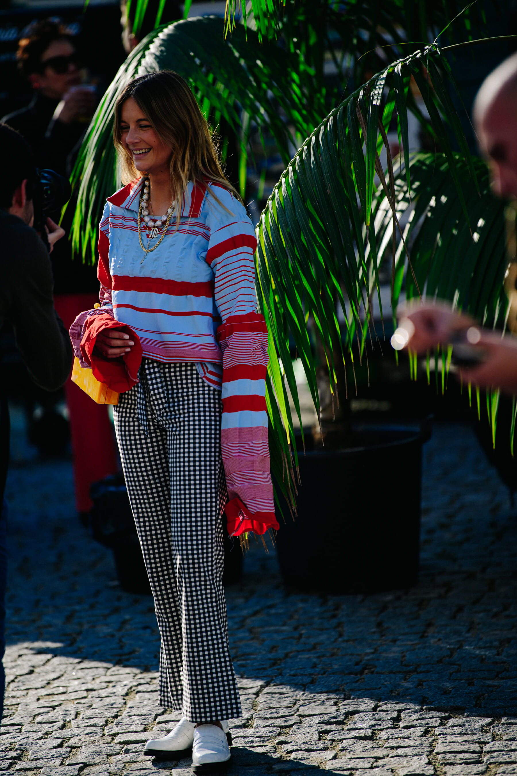 Woman wearing striped shirt