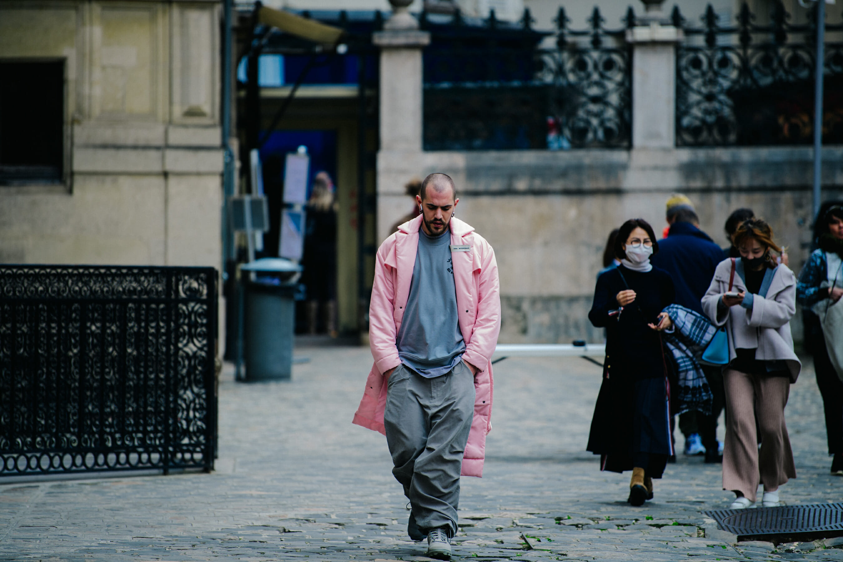Man wearing pink 032c coat