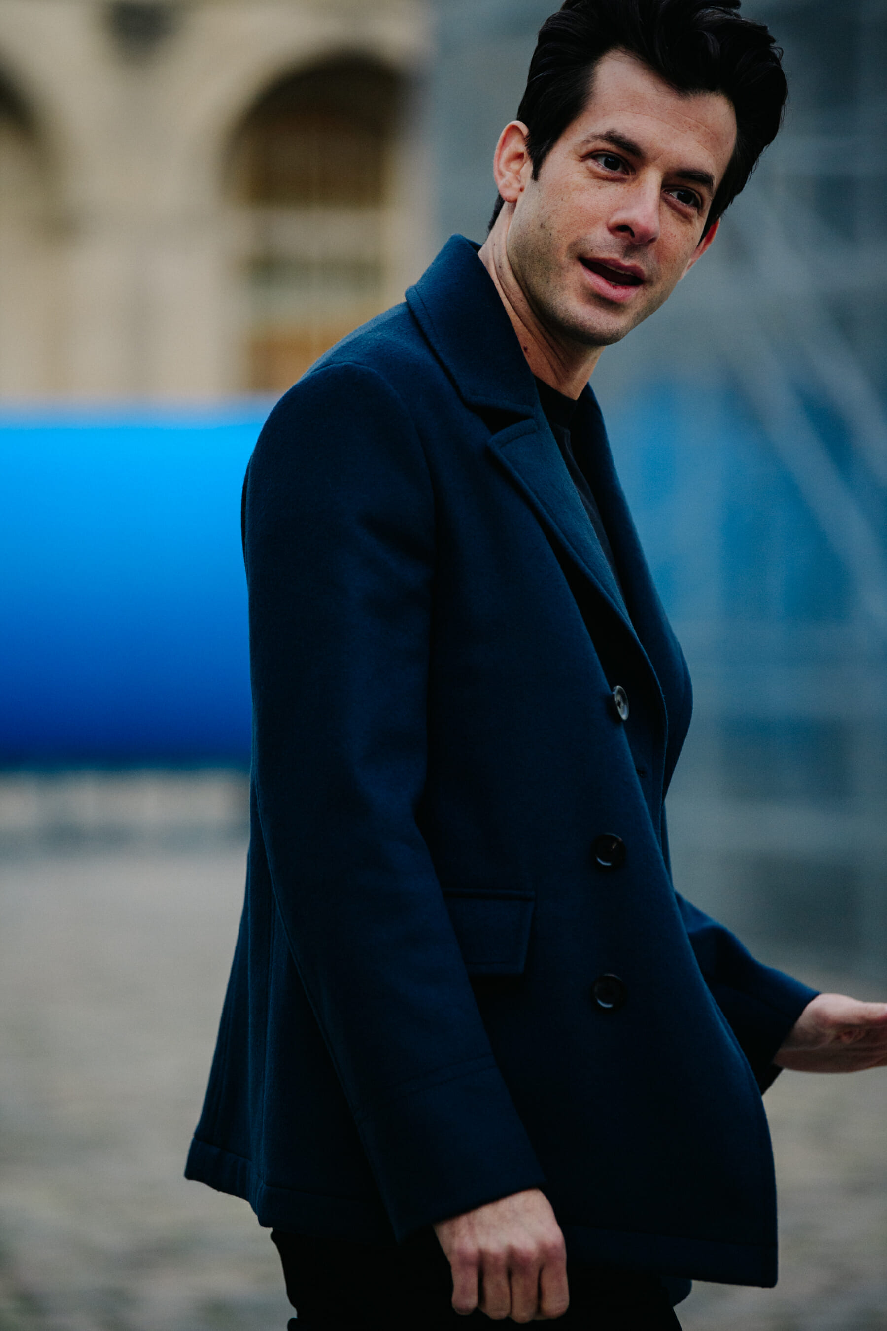 Music producer wearing blue jacket