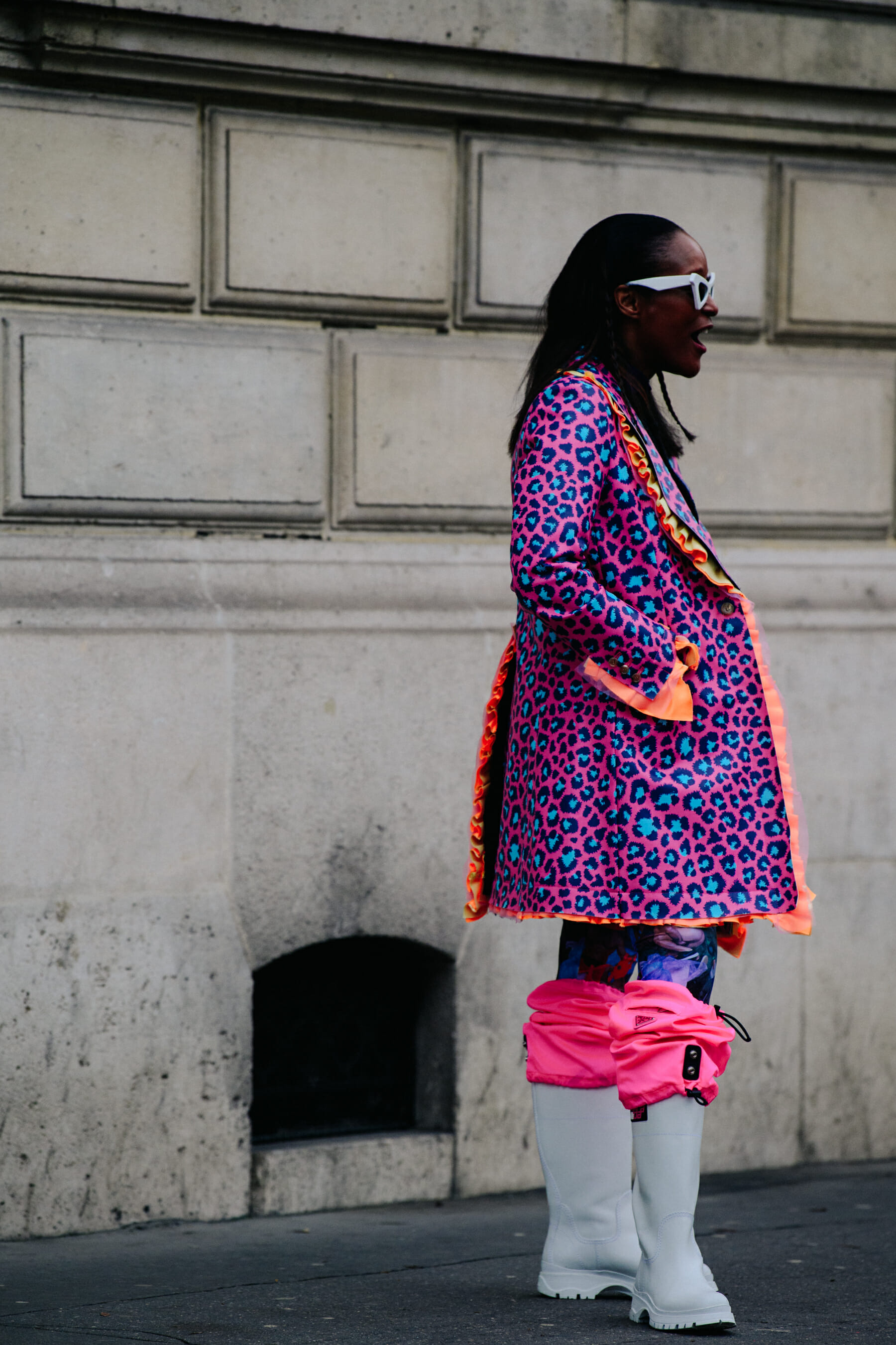 Woman wearing purple coat
