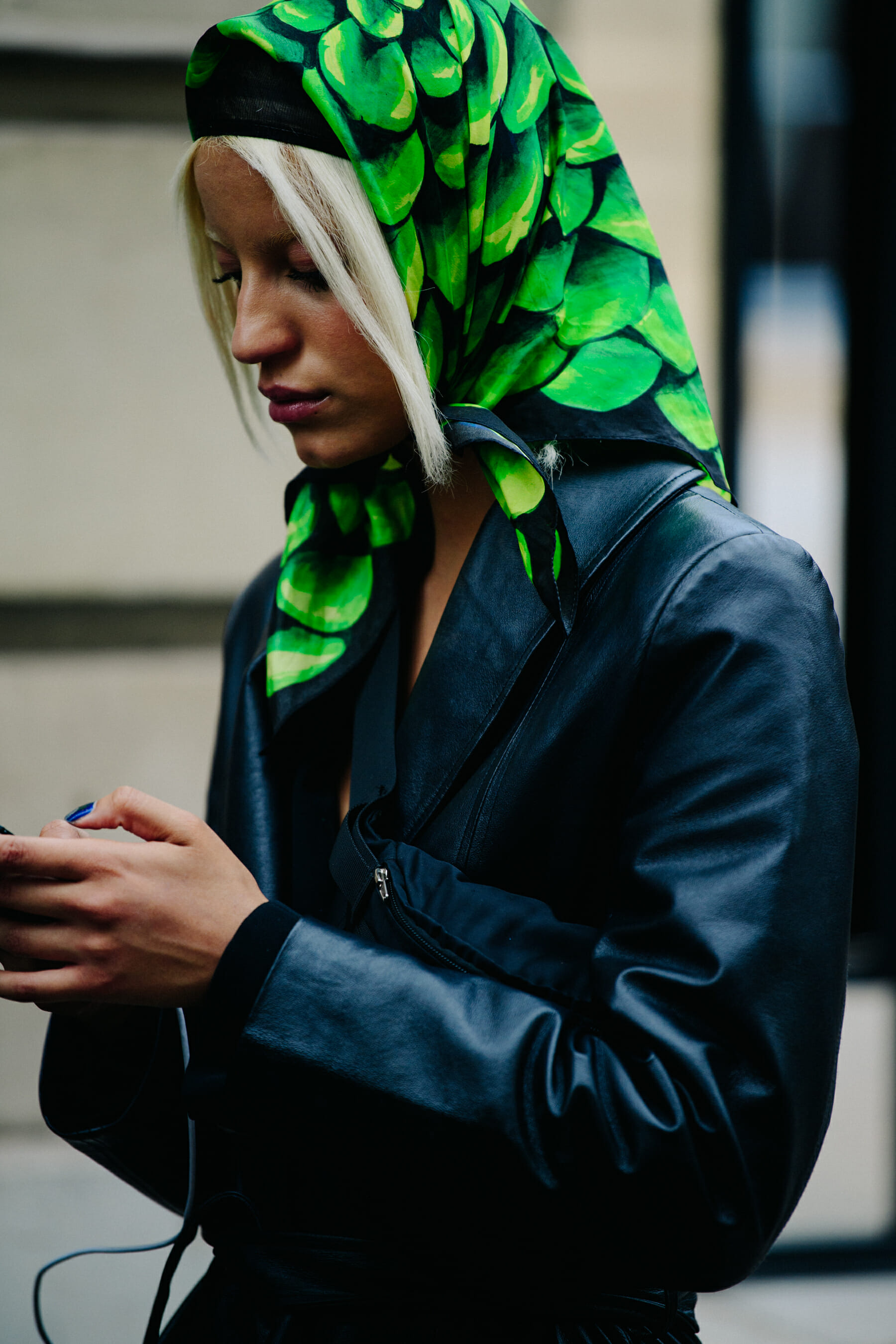 Woman wearing green bandana