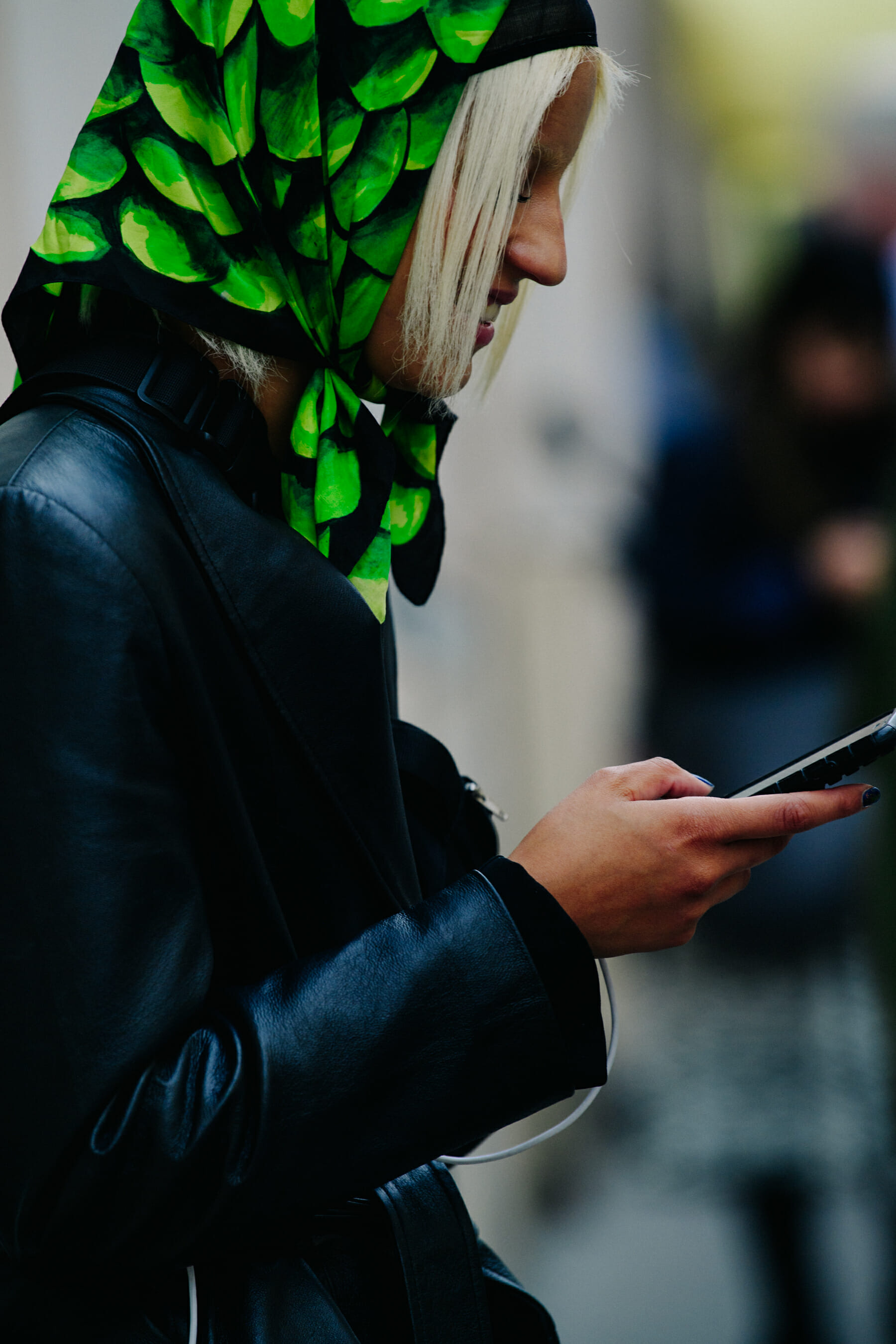 Woman wearing green bandana