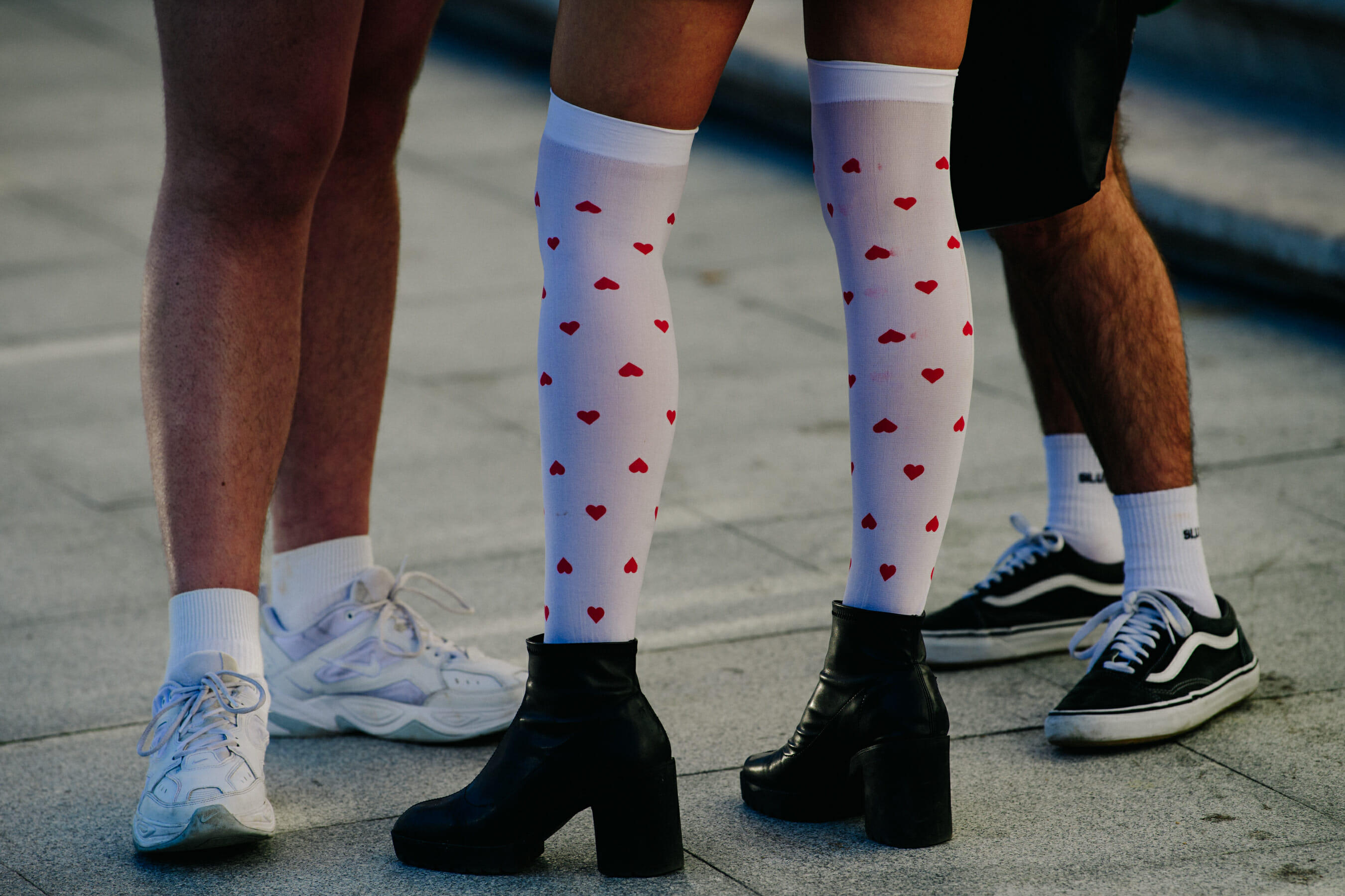 Woman wearing heart pattern leggings