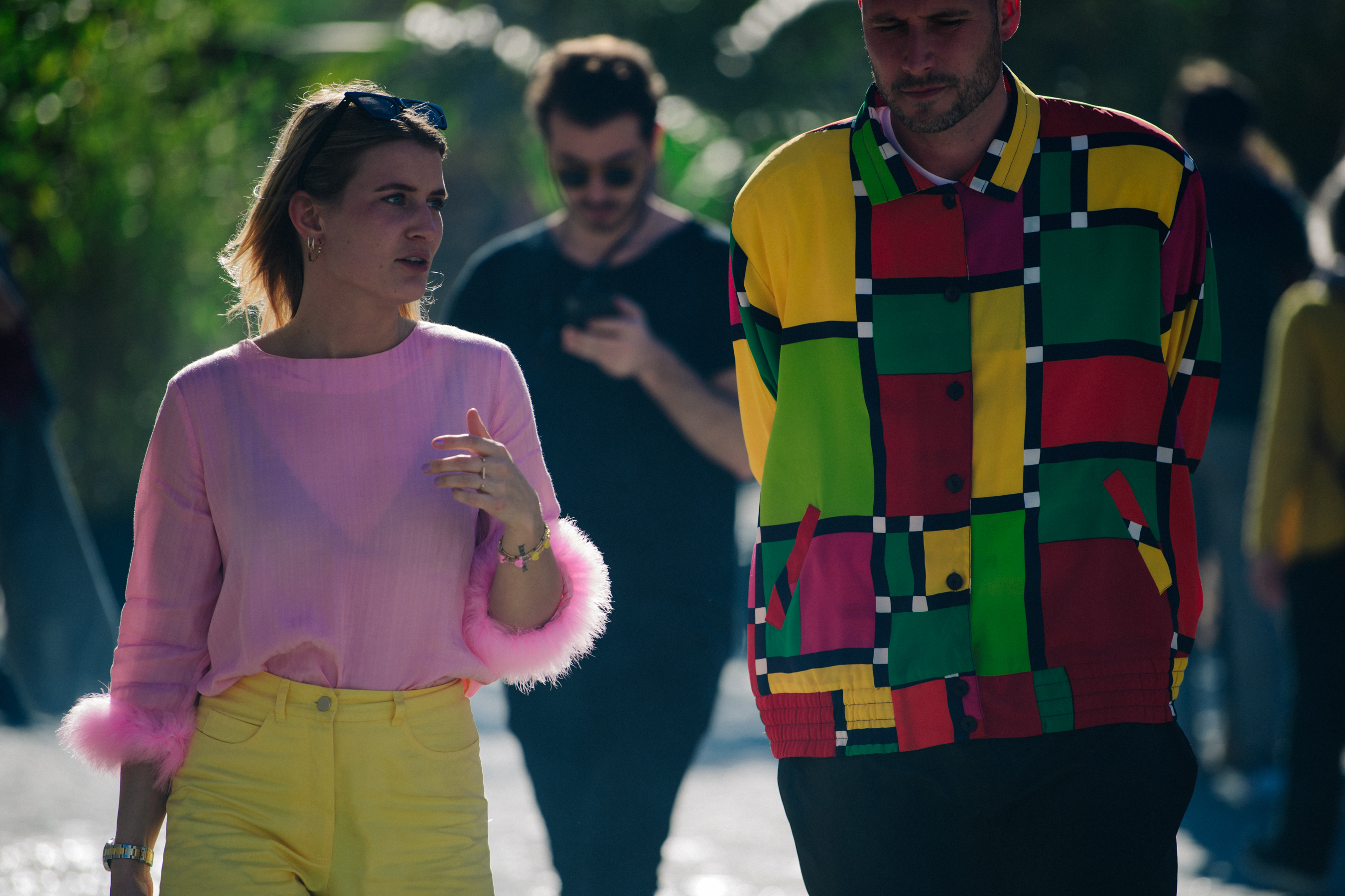 Couple wearing bright colours