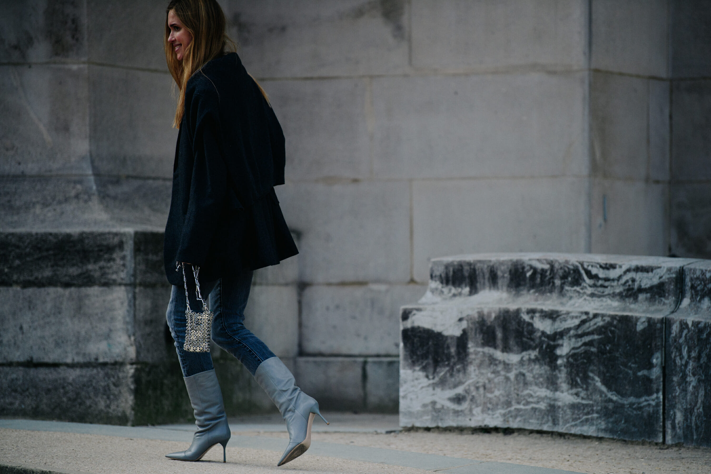 Danish woman wearing grey boots