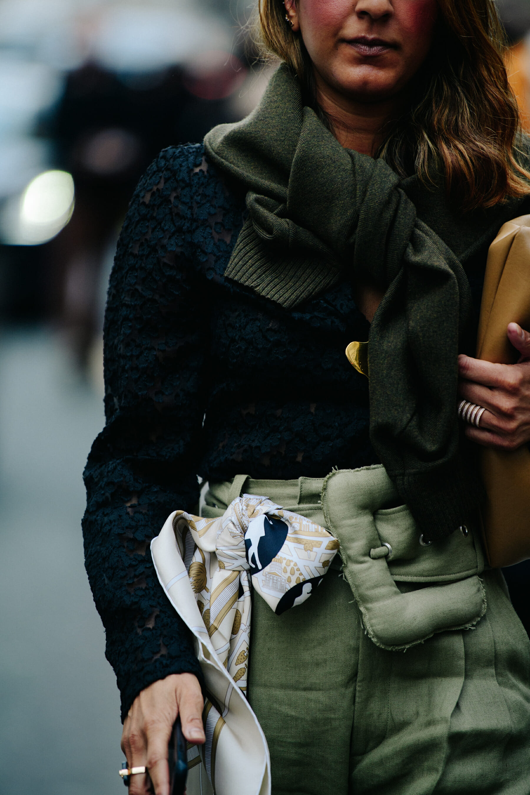 Woman wearing green pants
