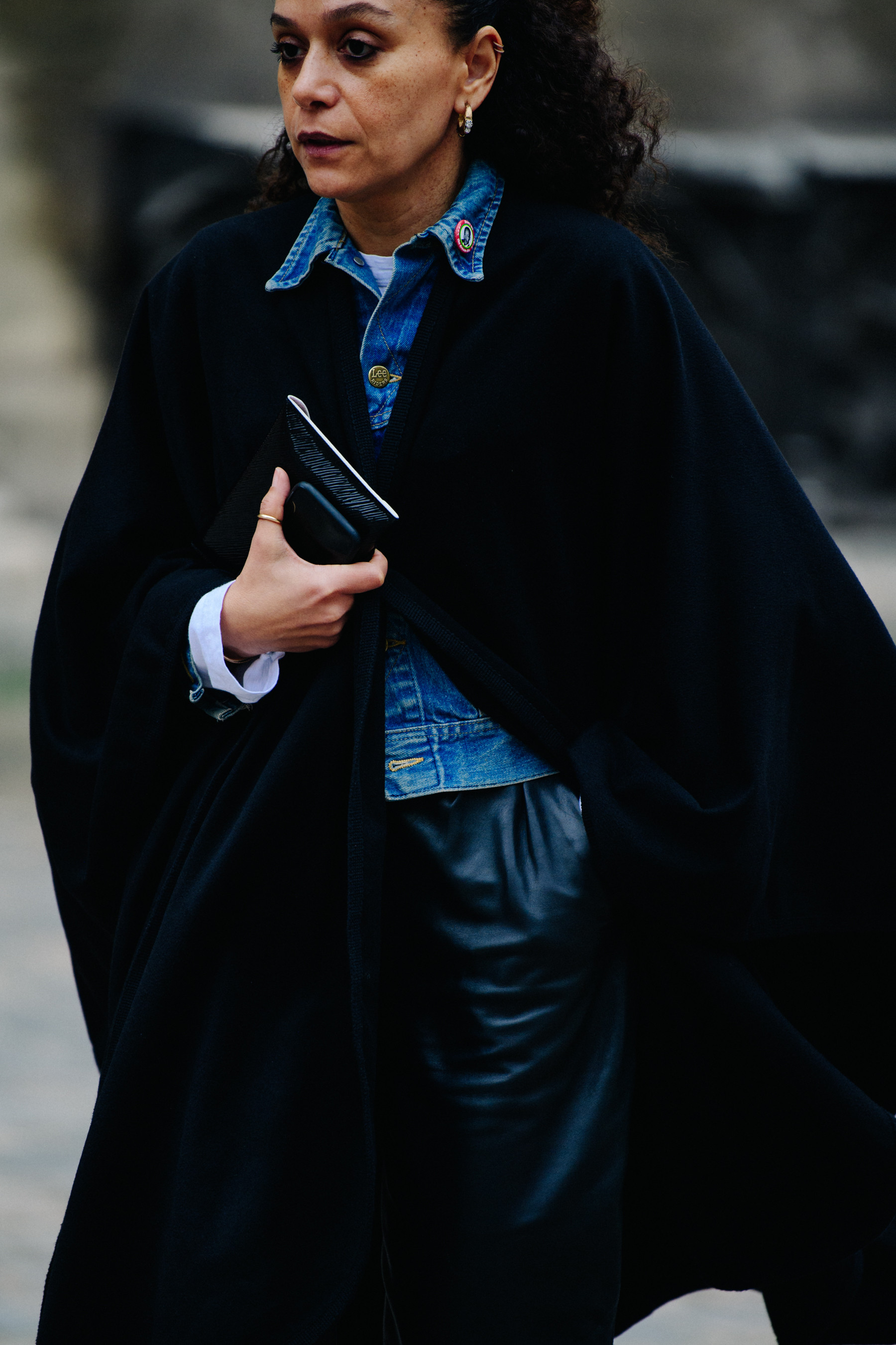 Woman wearing denim jacket