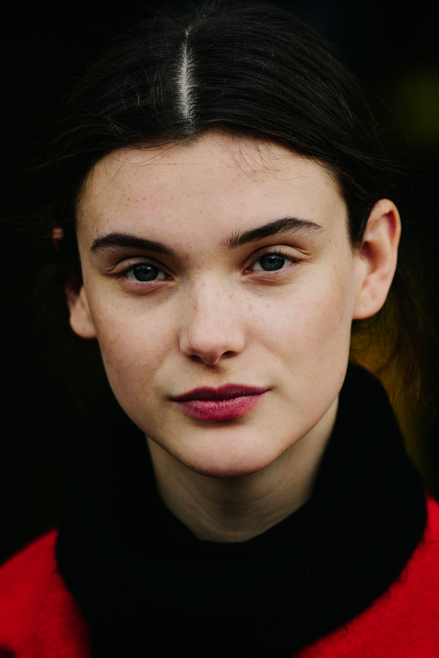 Portrait of model with dark hair