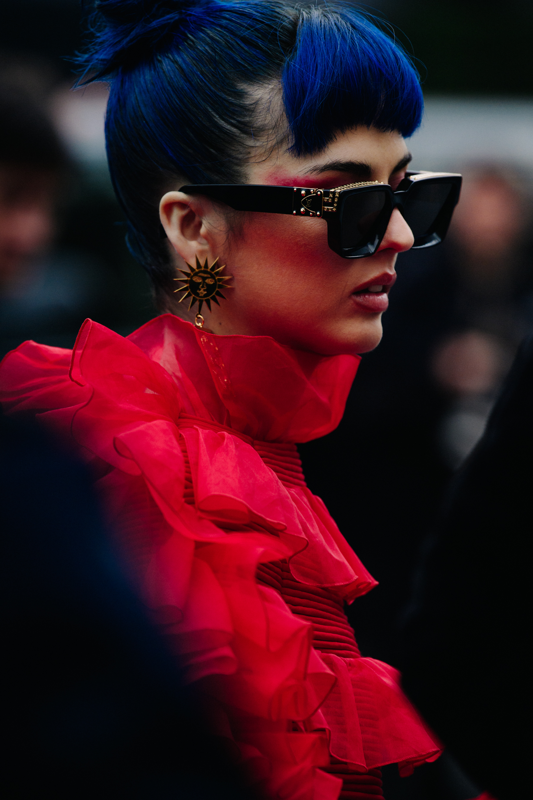 Woman wearing red dress