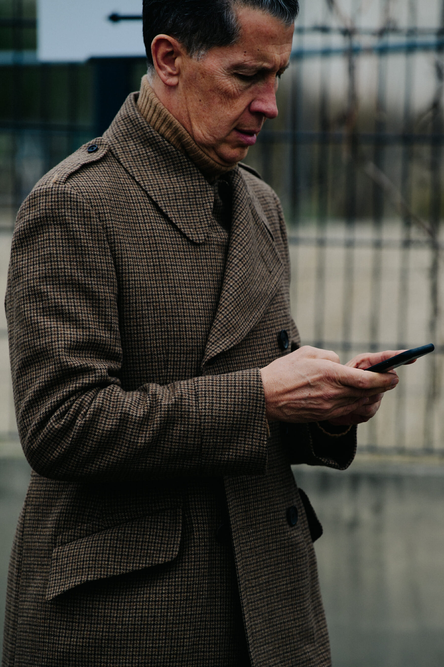 Man wearing brown wool coat