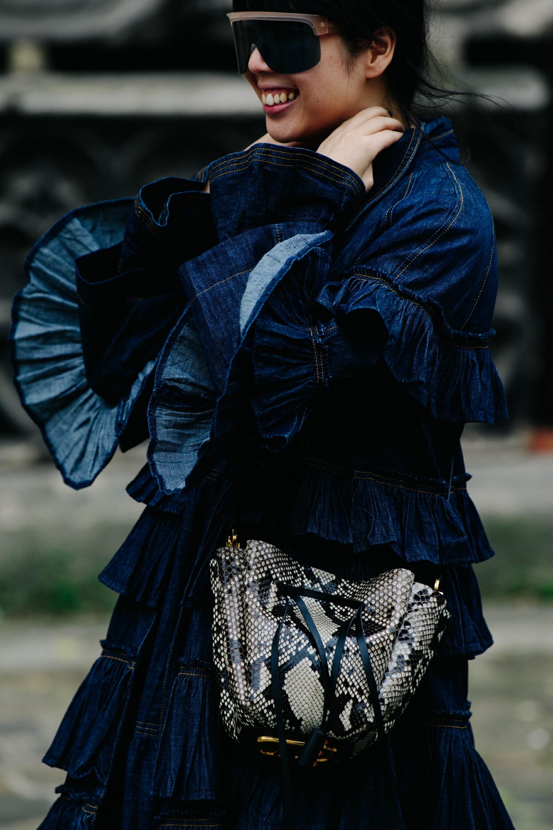 Woman wearing denim dress