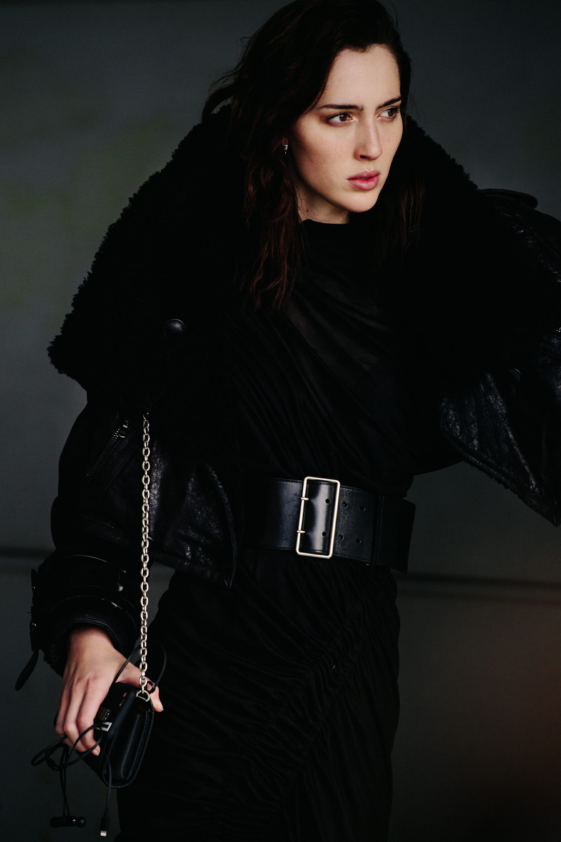 Model wearing black dress