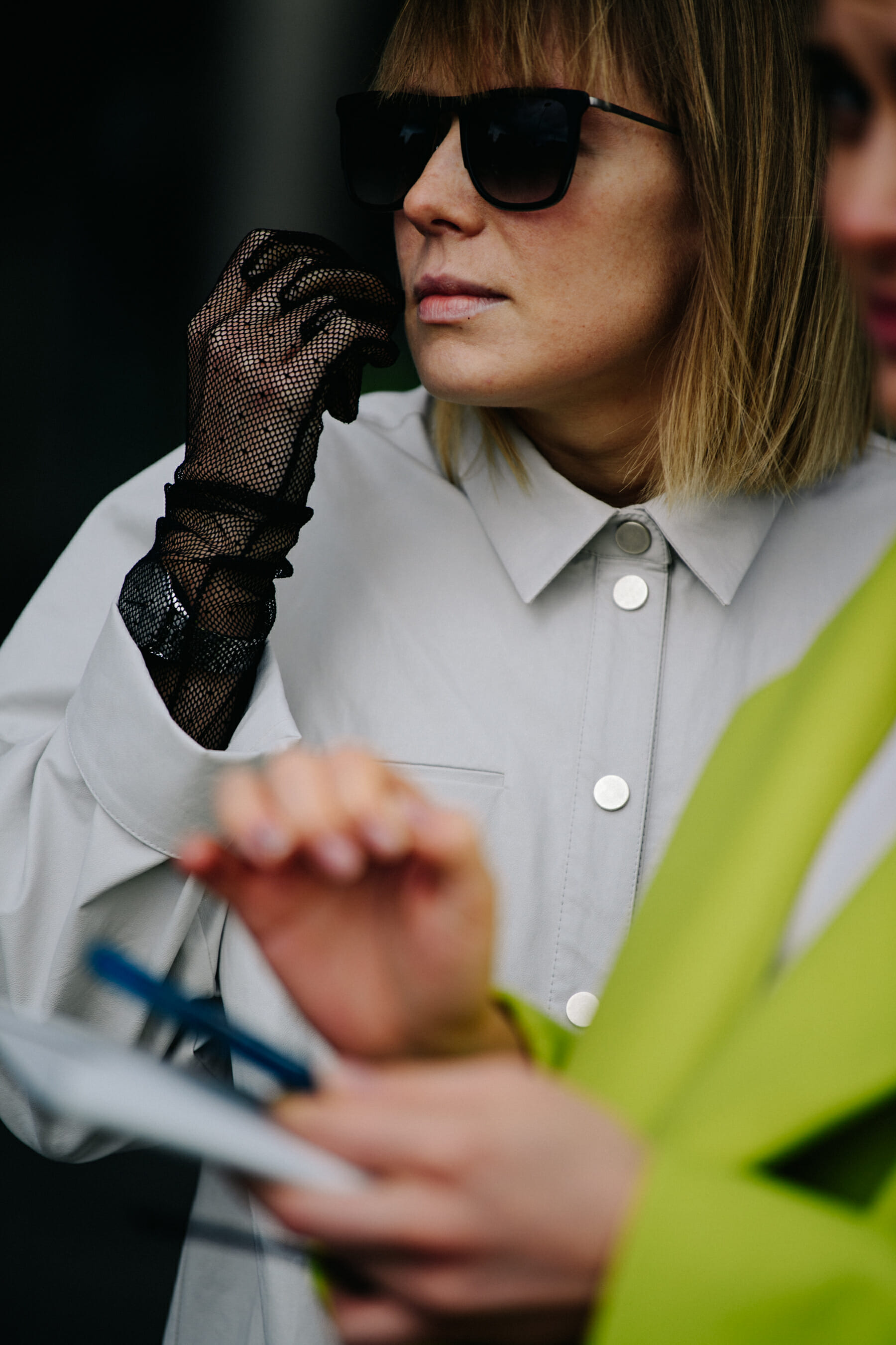 Woman wearing lace glove
