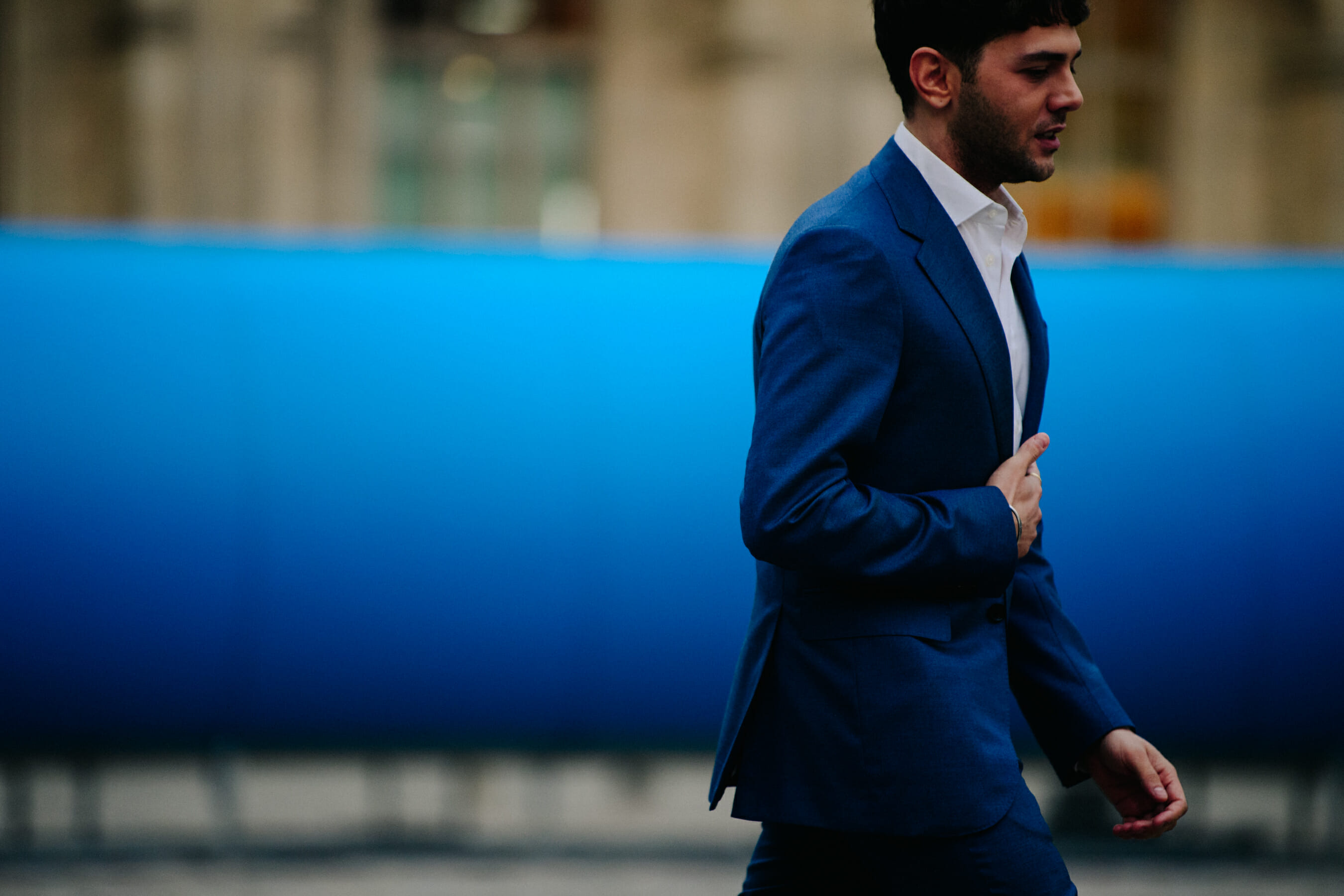Man wearing blue suit