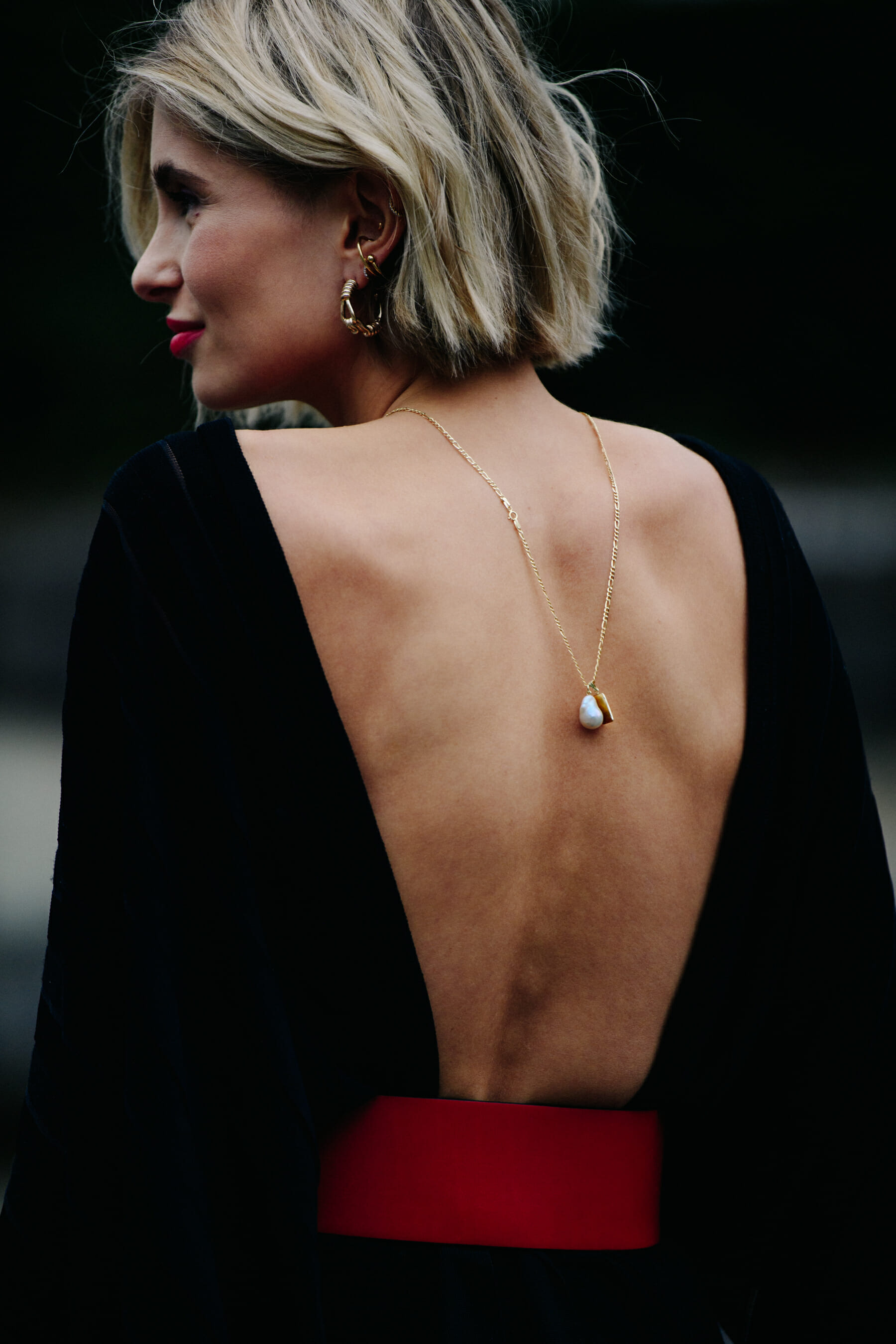 Woman wearing backless dress