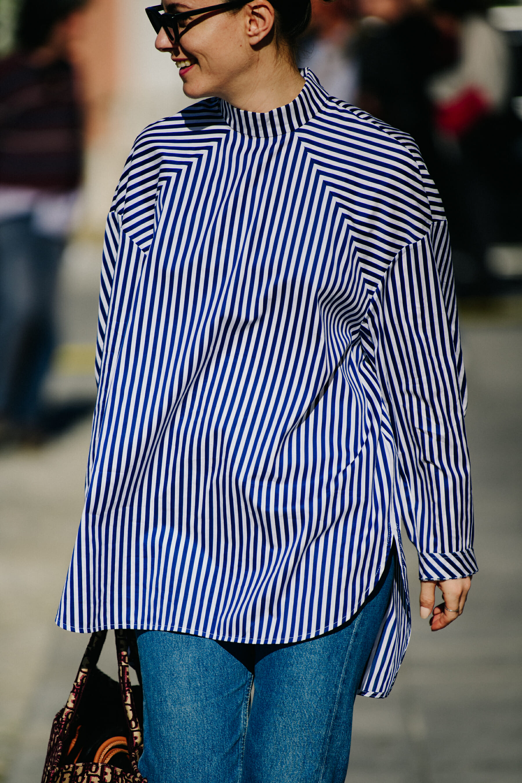 Woman wearing striped shirt