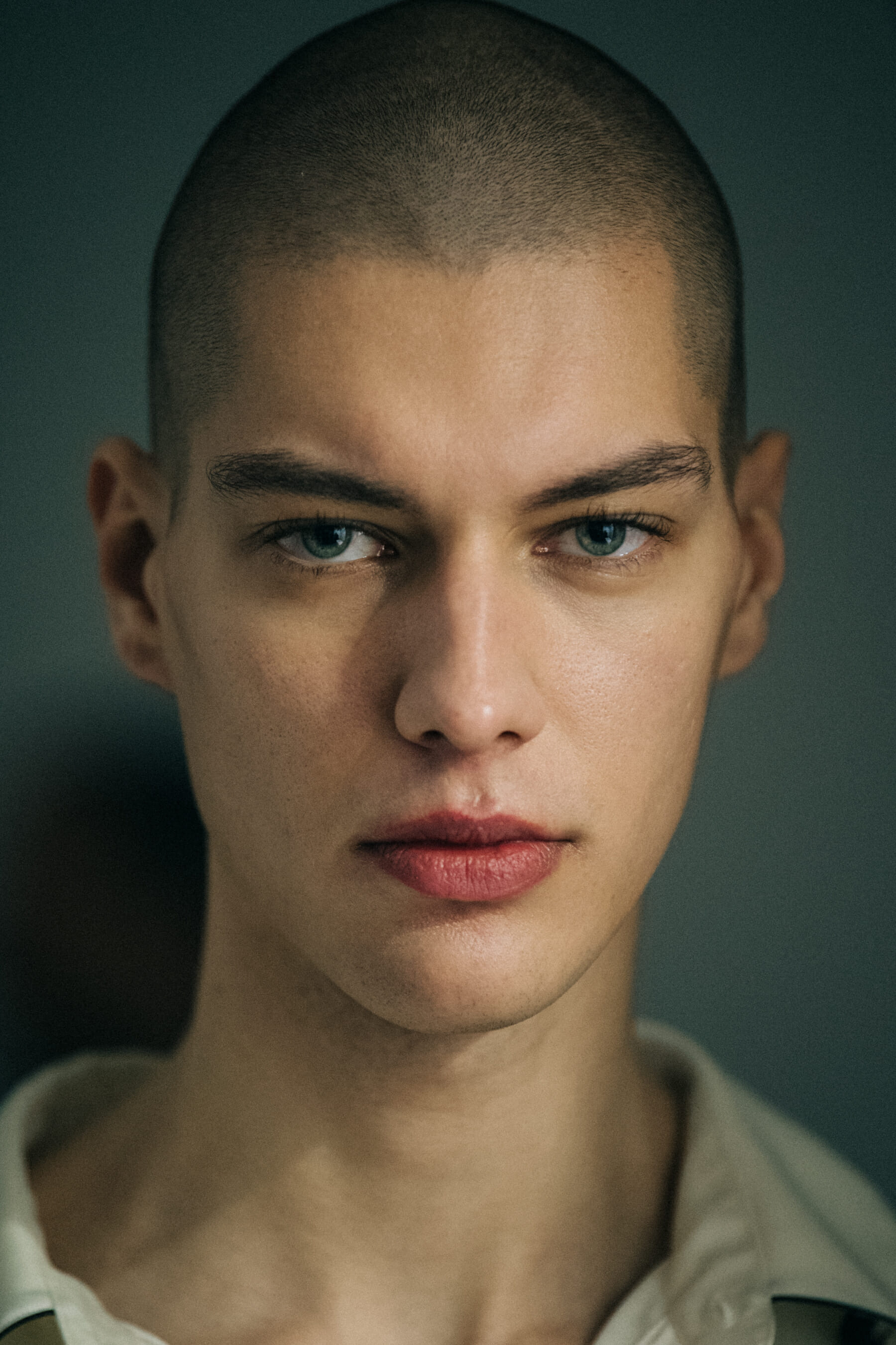Portrait of model with shaved hair