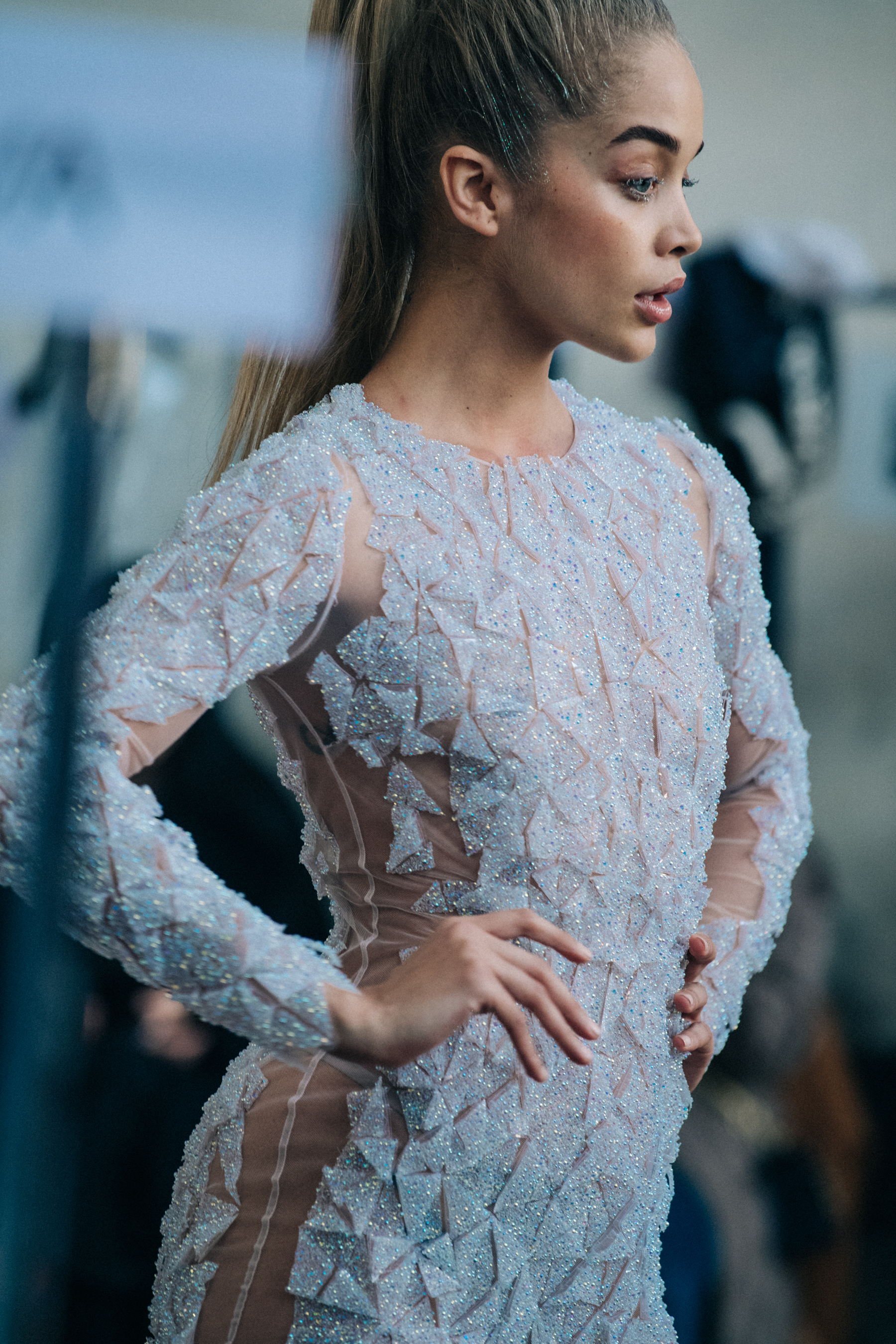 Jasmine Sanders backstage at Byblos