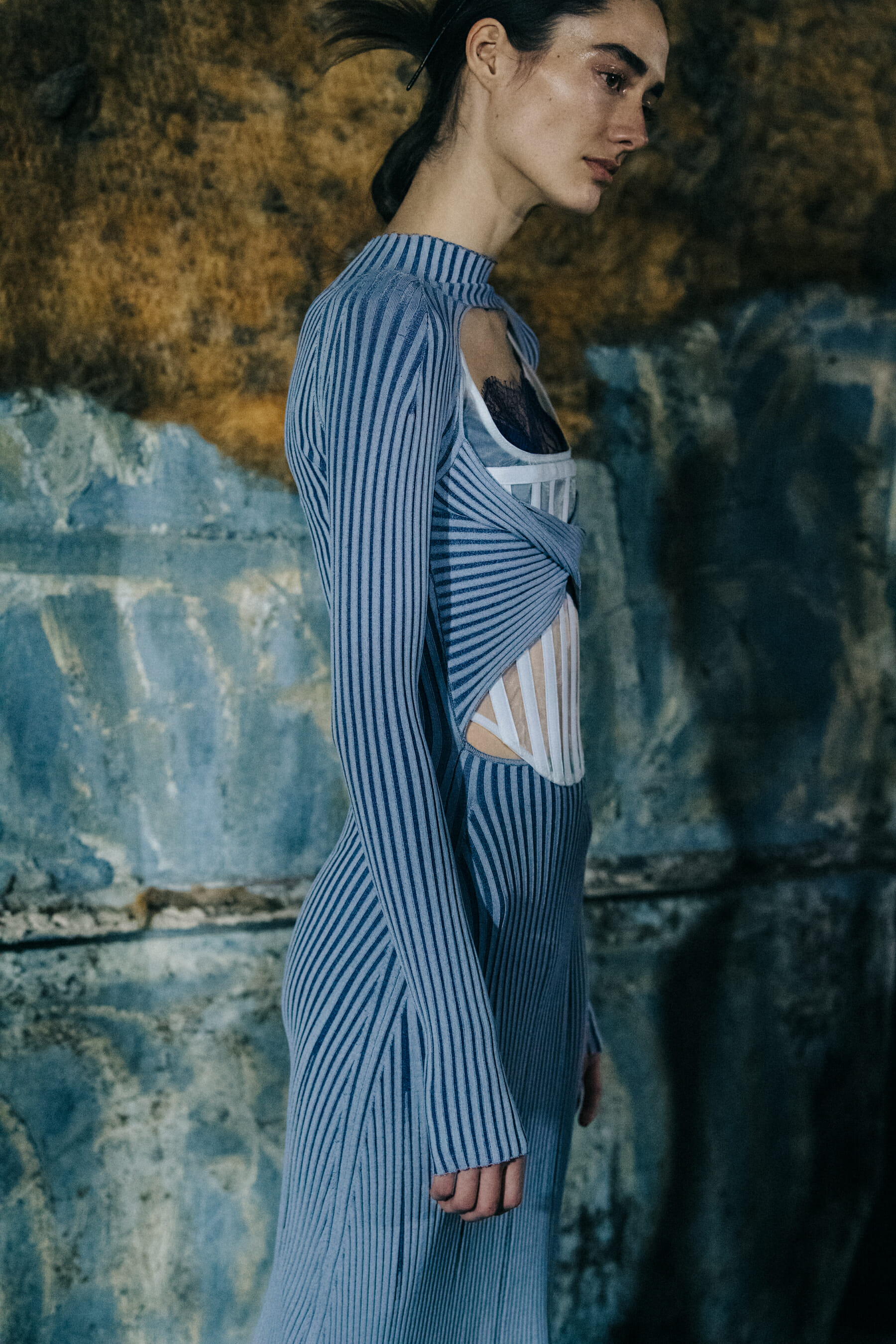 Amanda Goodge backstage at Dion Lee