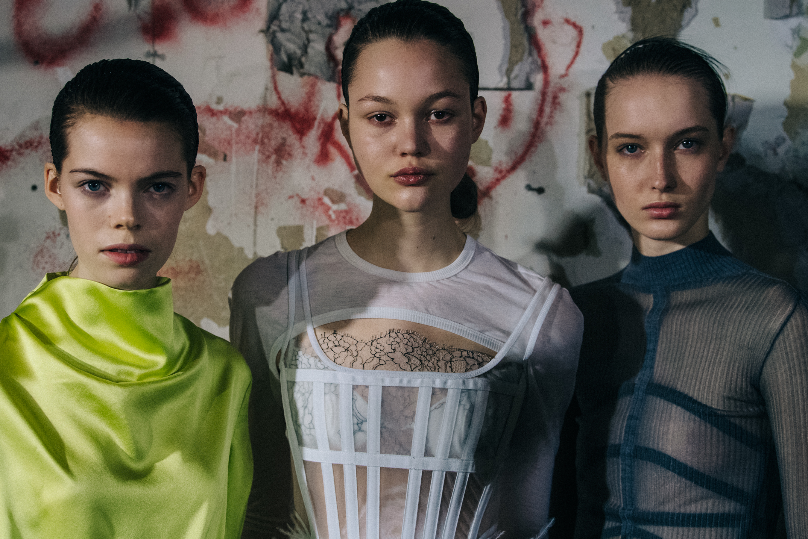 Nina Gulien backstage at Dion Lee
