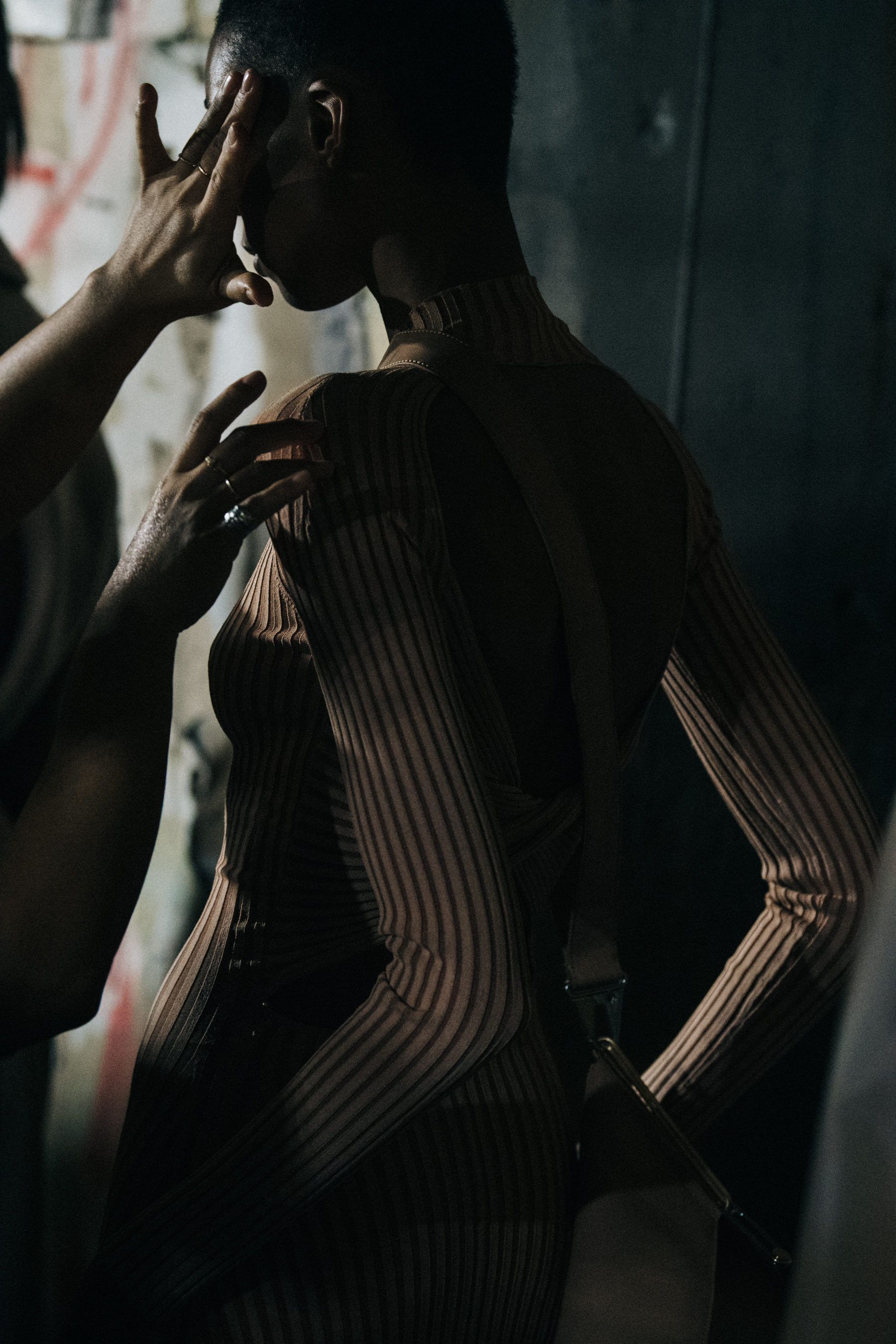 Hannah Shakespeare backstage at Dion Lee