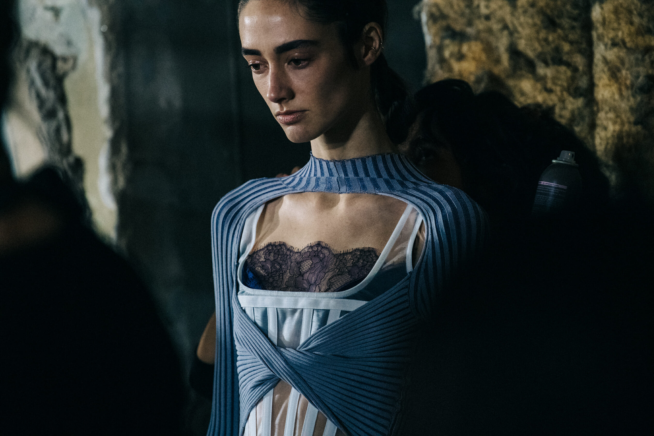 Amanda Goodge backstage at Dion Lee