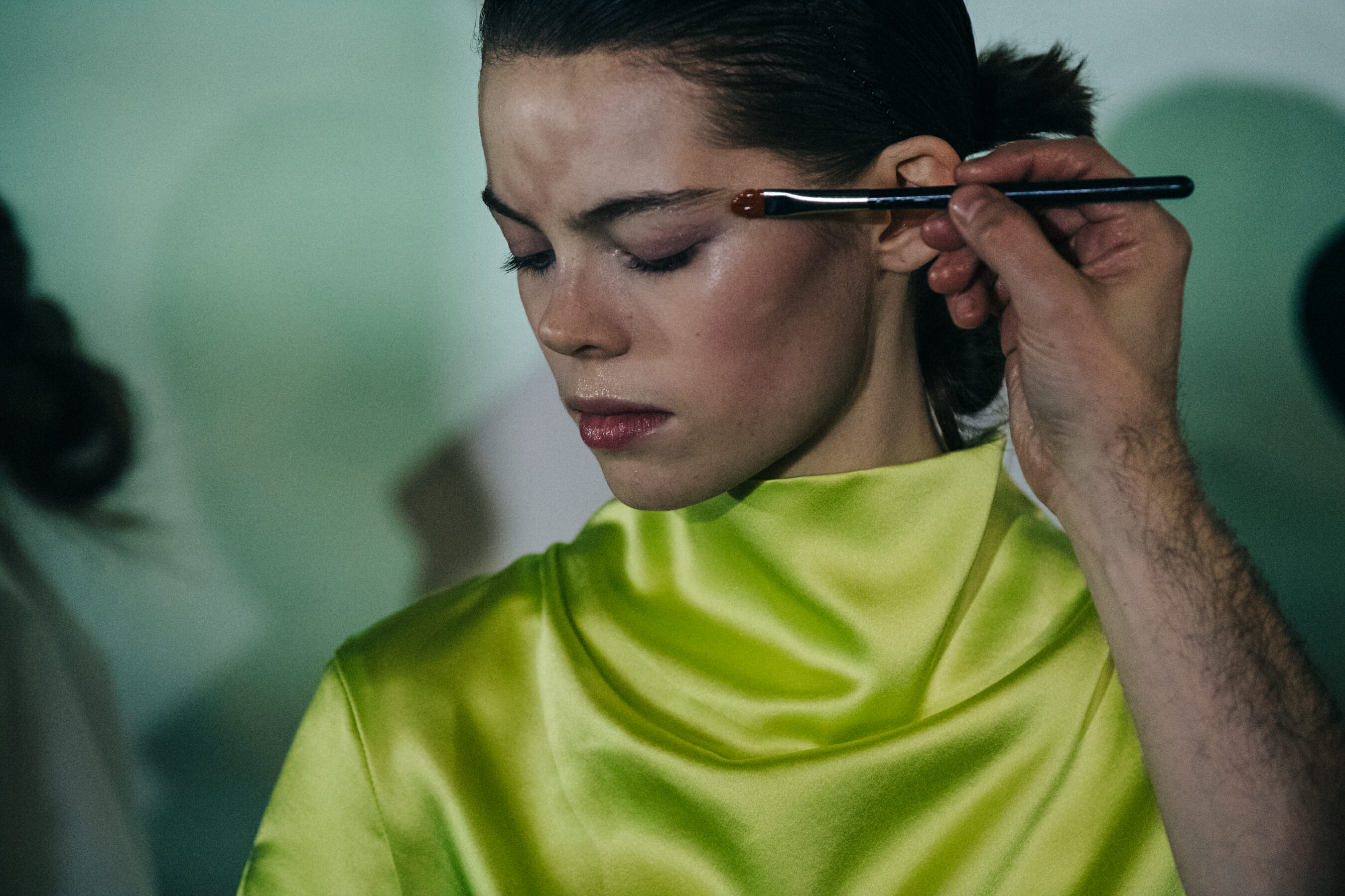 Nina Gulien backstage at Dion Lee