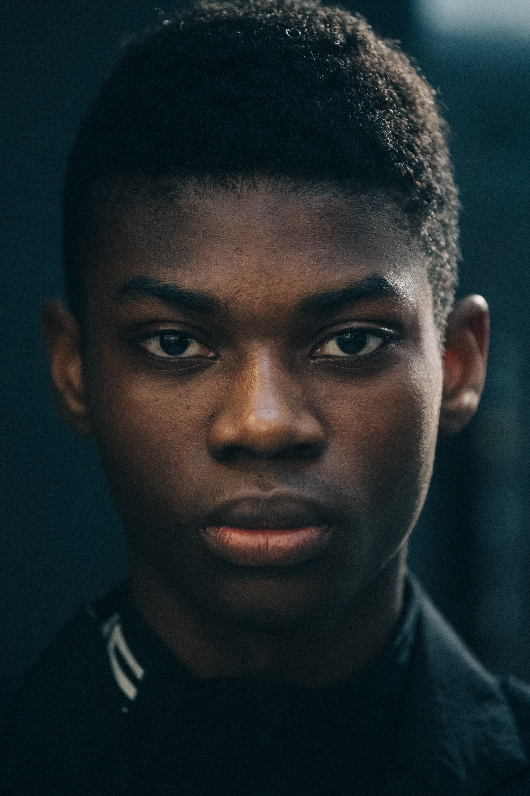 Portrait of model with shaved head