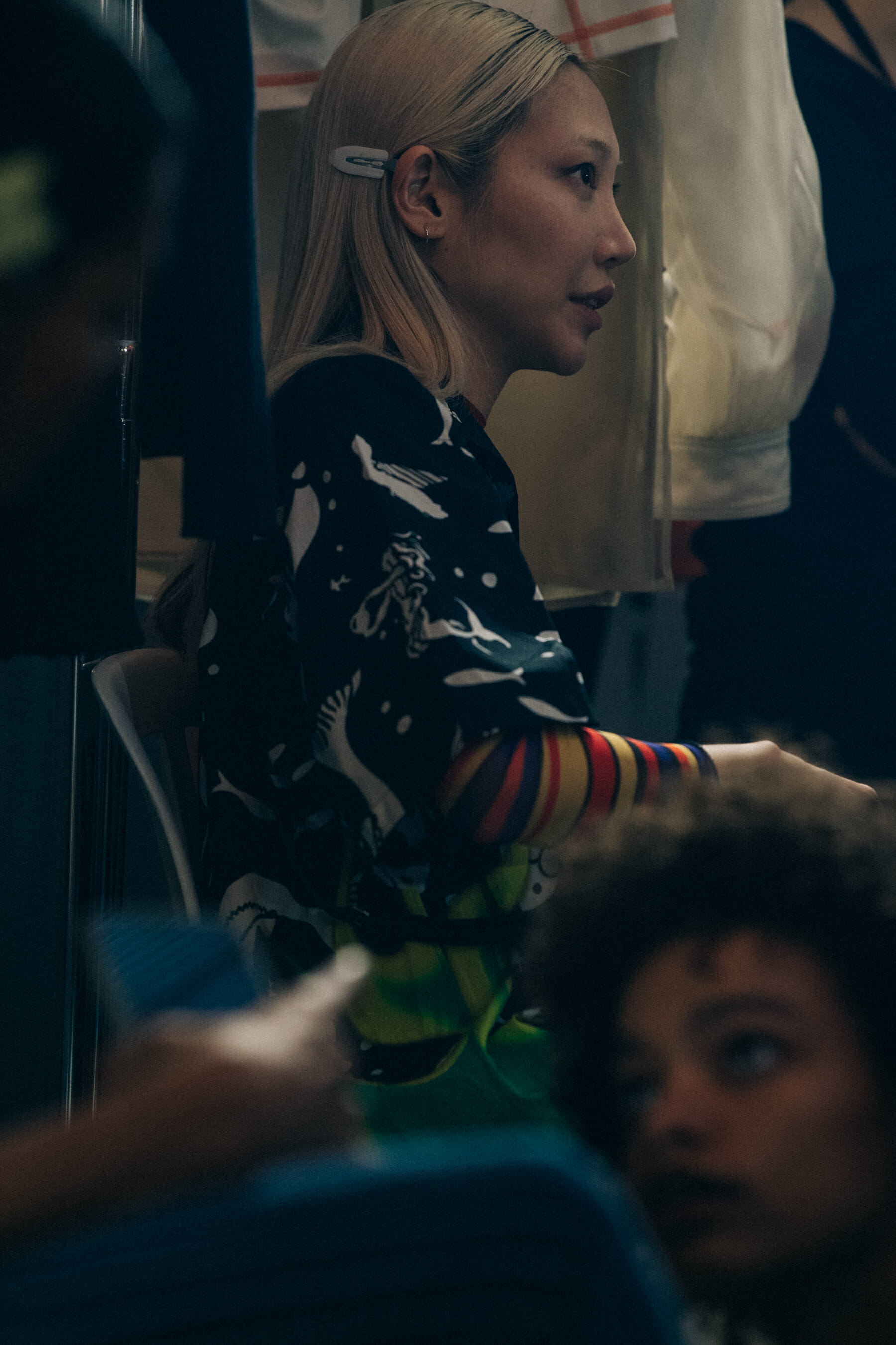 Soo Joo Park backstage at Heron Preston
