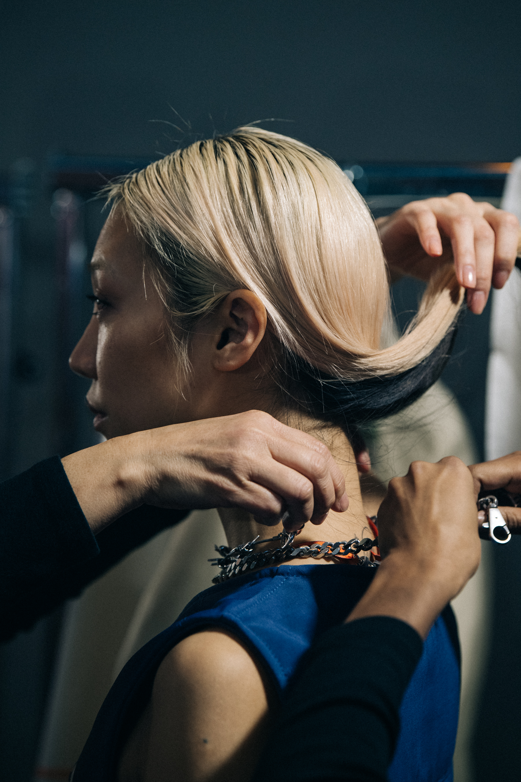 Soo Joo Park backstage at Heron Preston