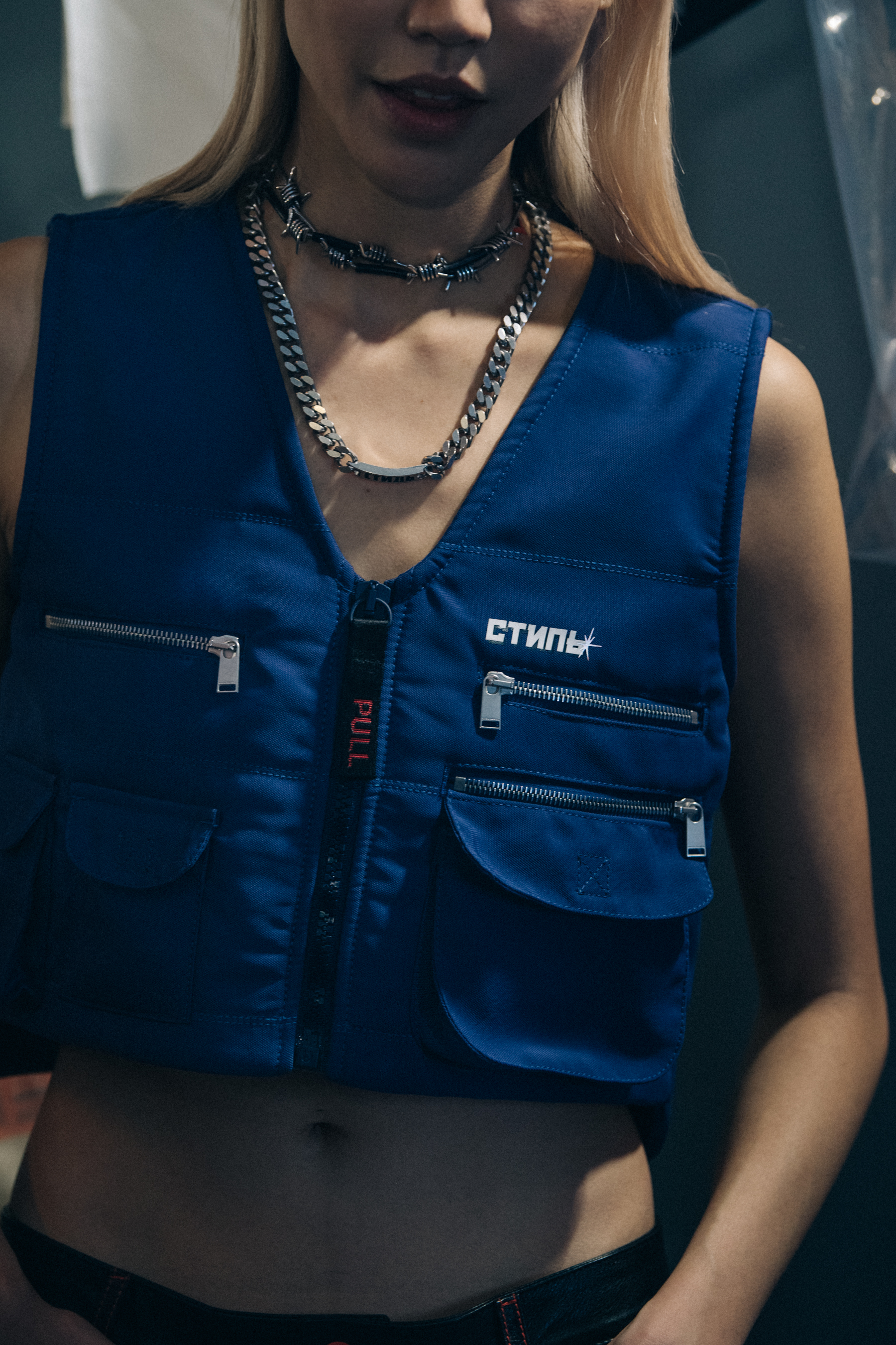Soo Joo Park backstage at Heron Preston