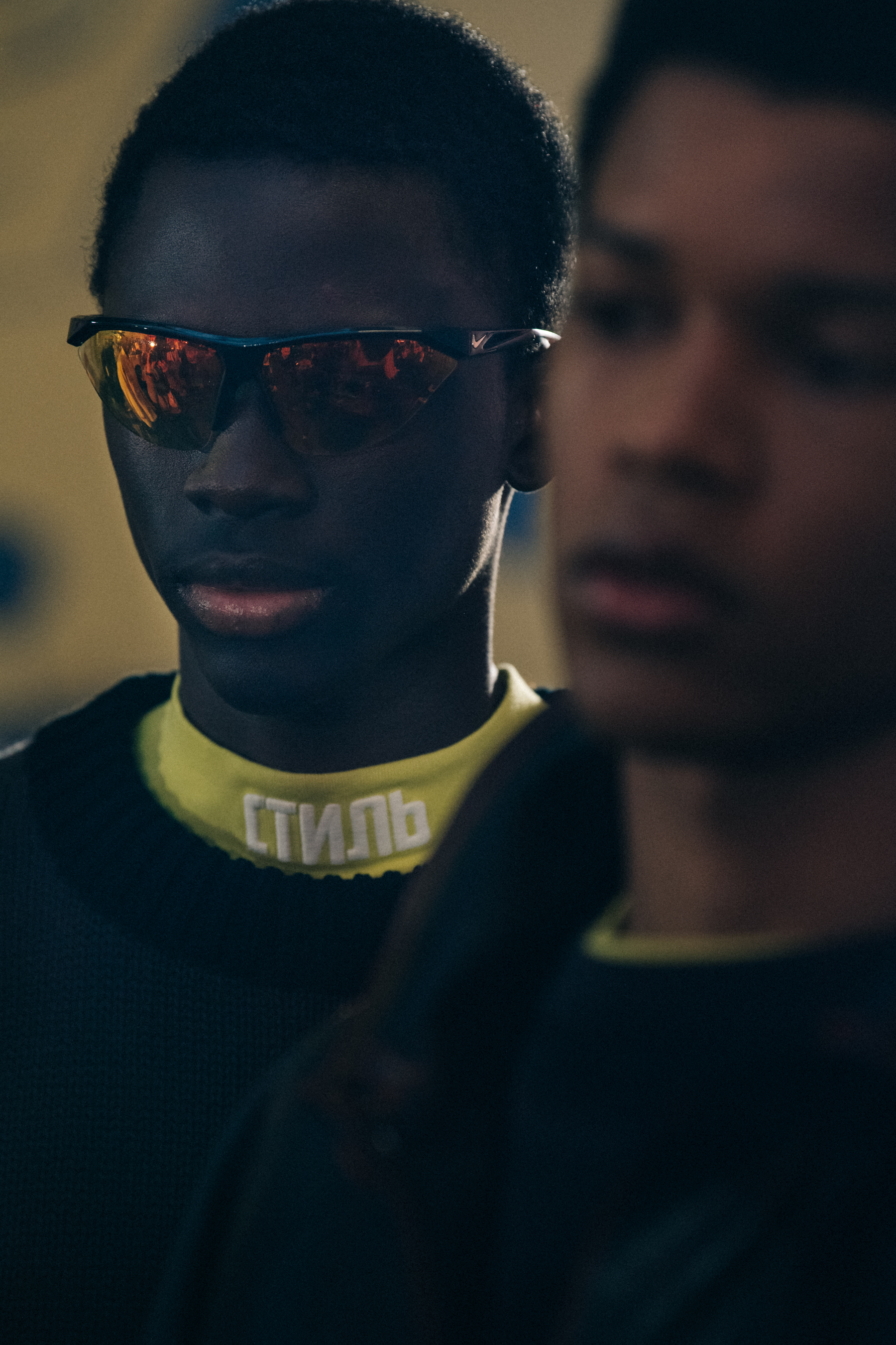 Model wearing sunglasses at Heron Preston