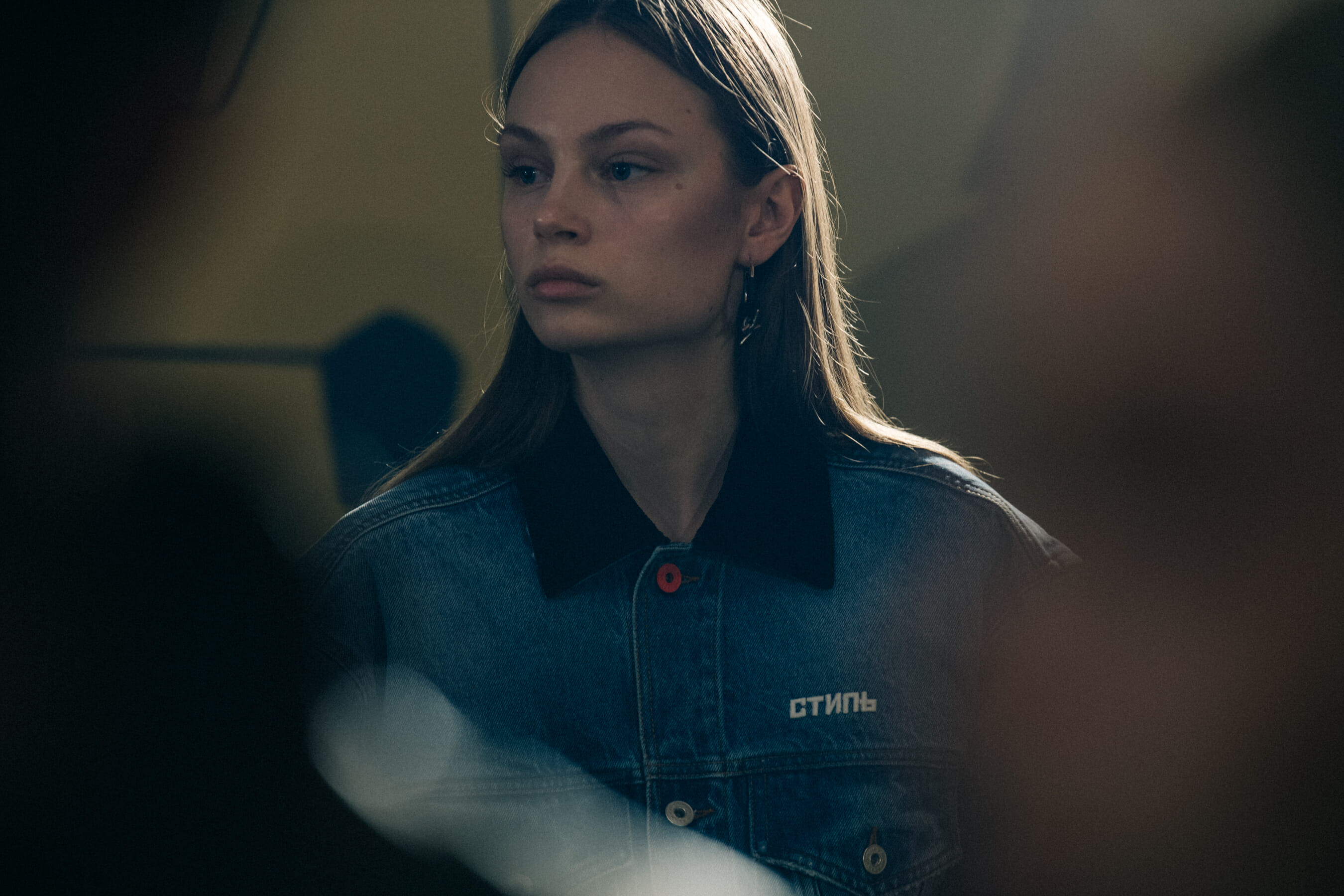 Model wearing denim at Heron Preston