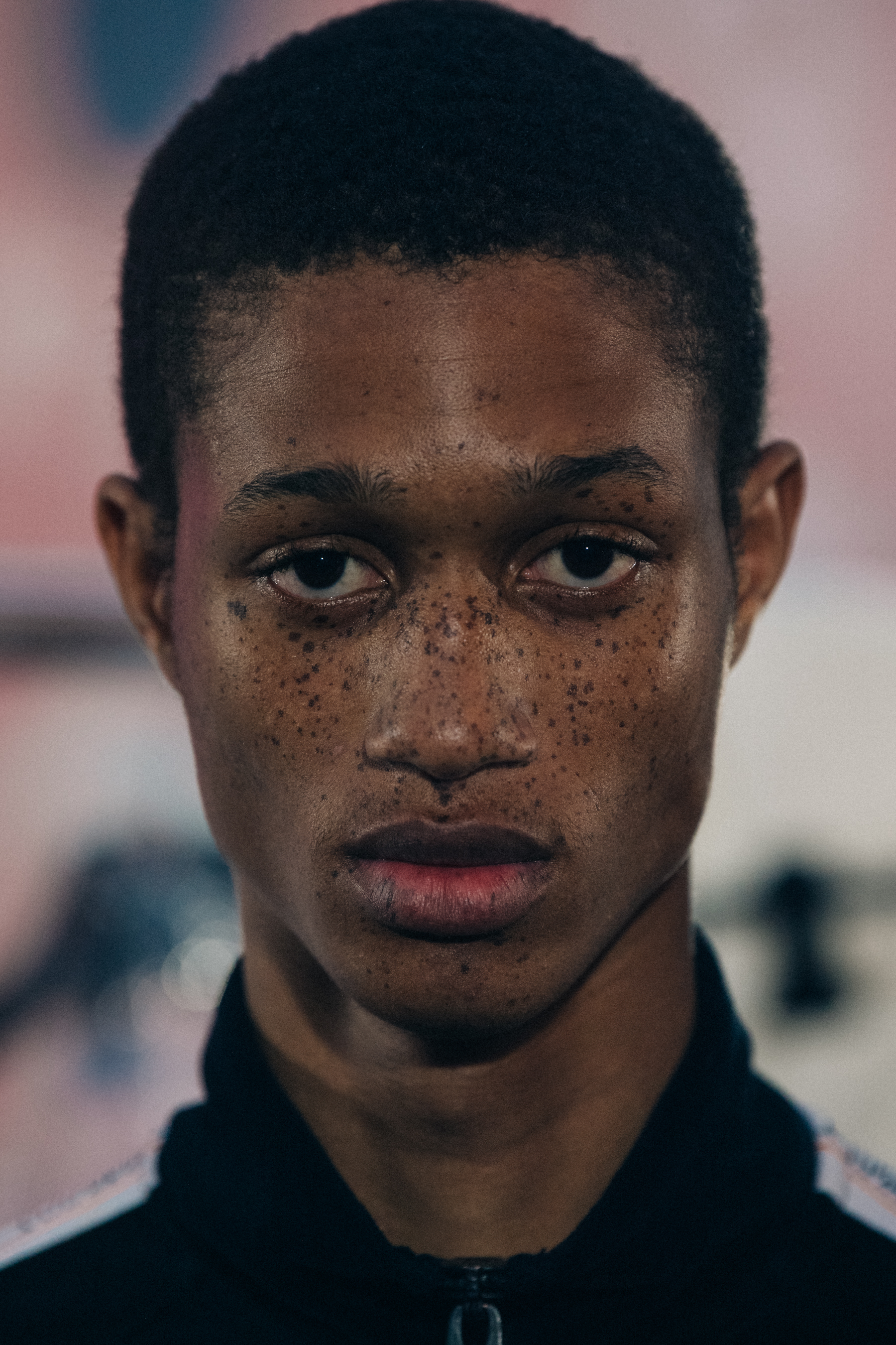 Portrait of model with shaved hair
