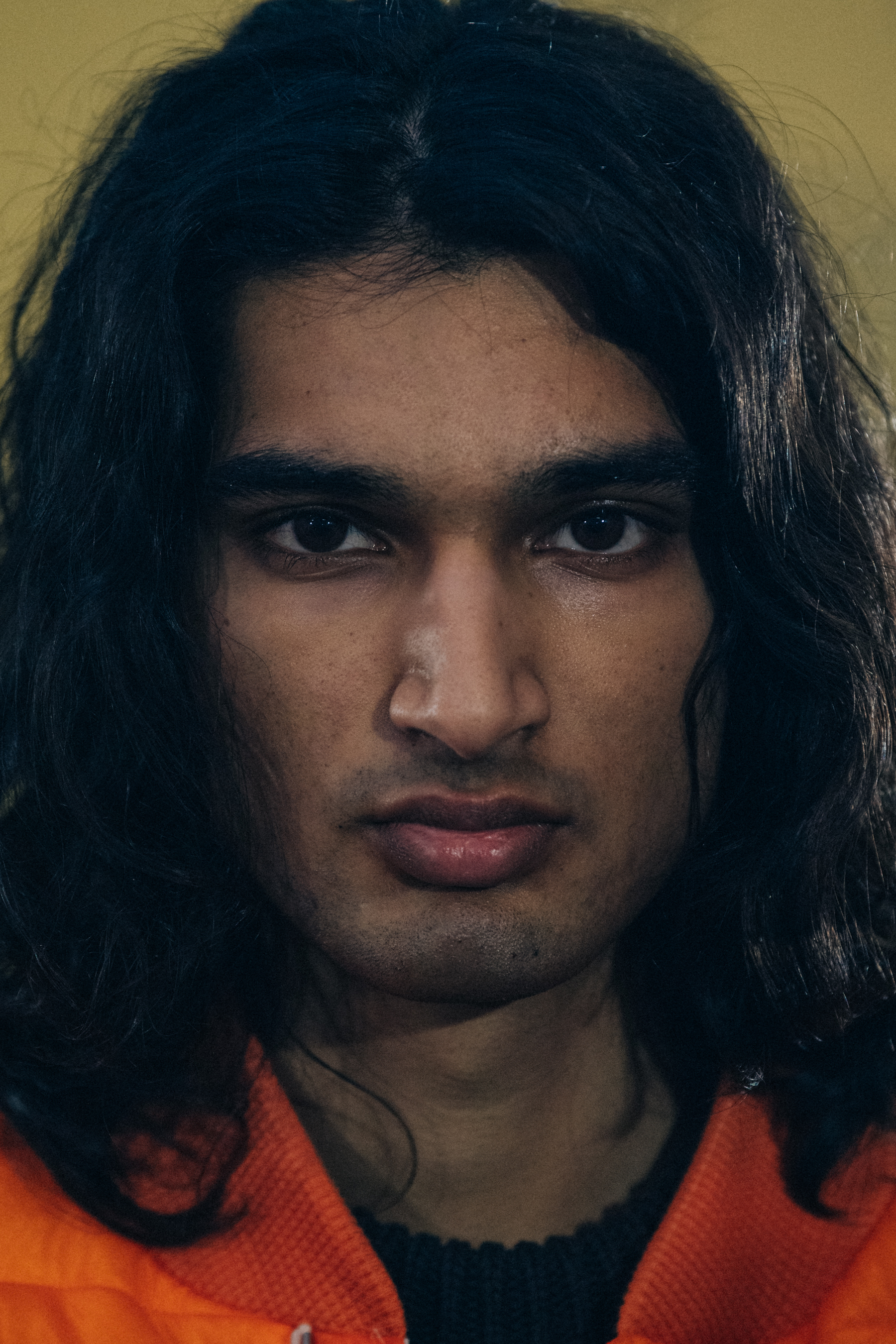 Portrait of model with long dark hair