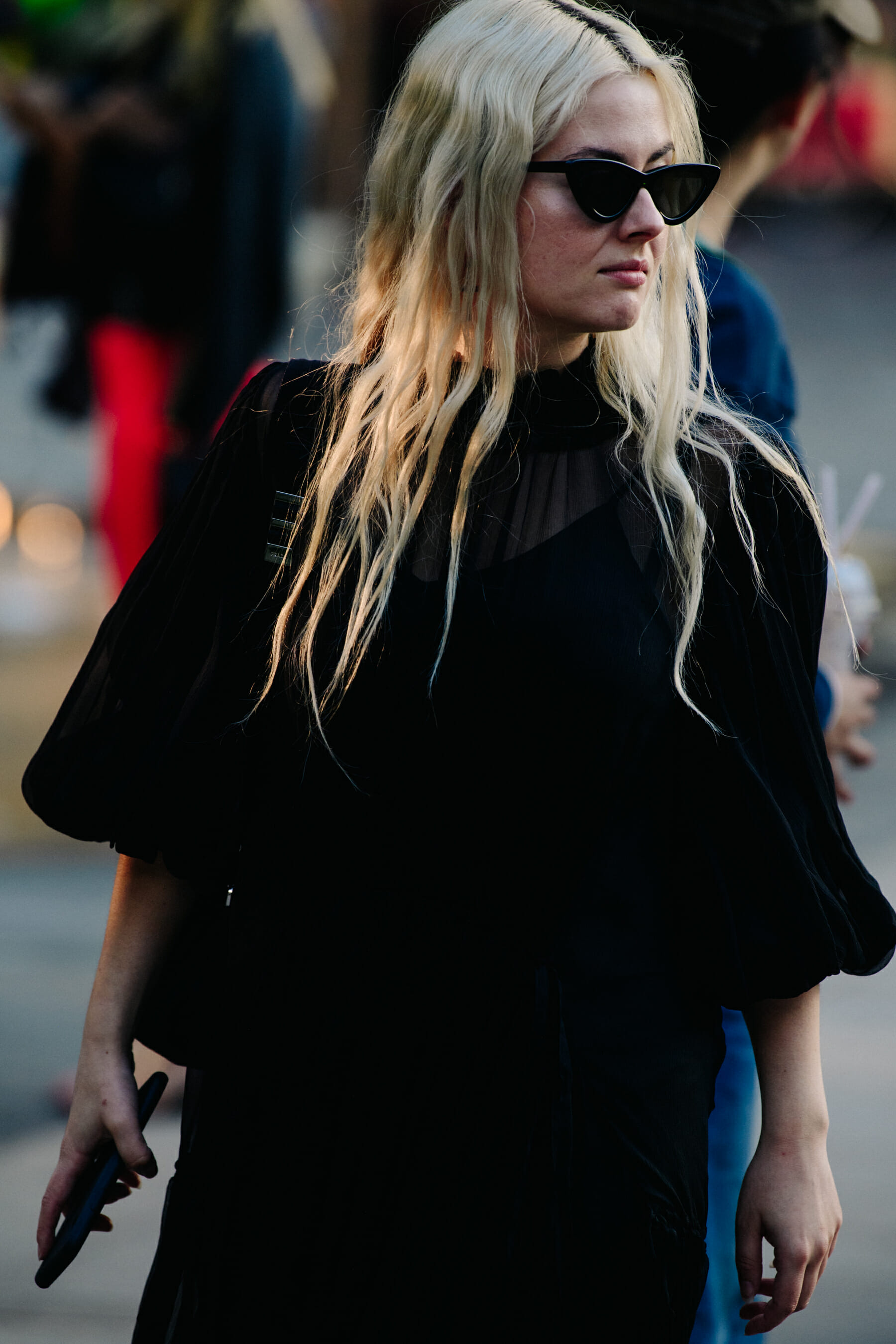Woman wearing black dress