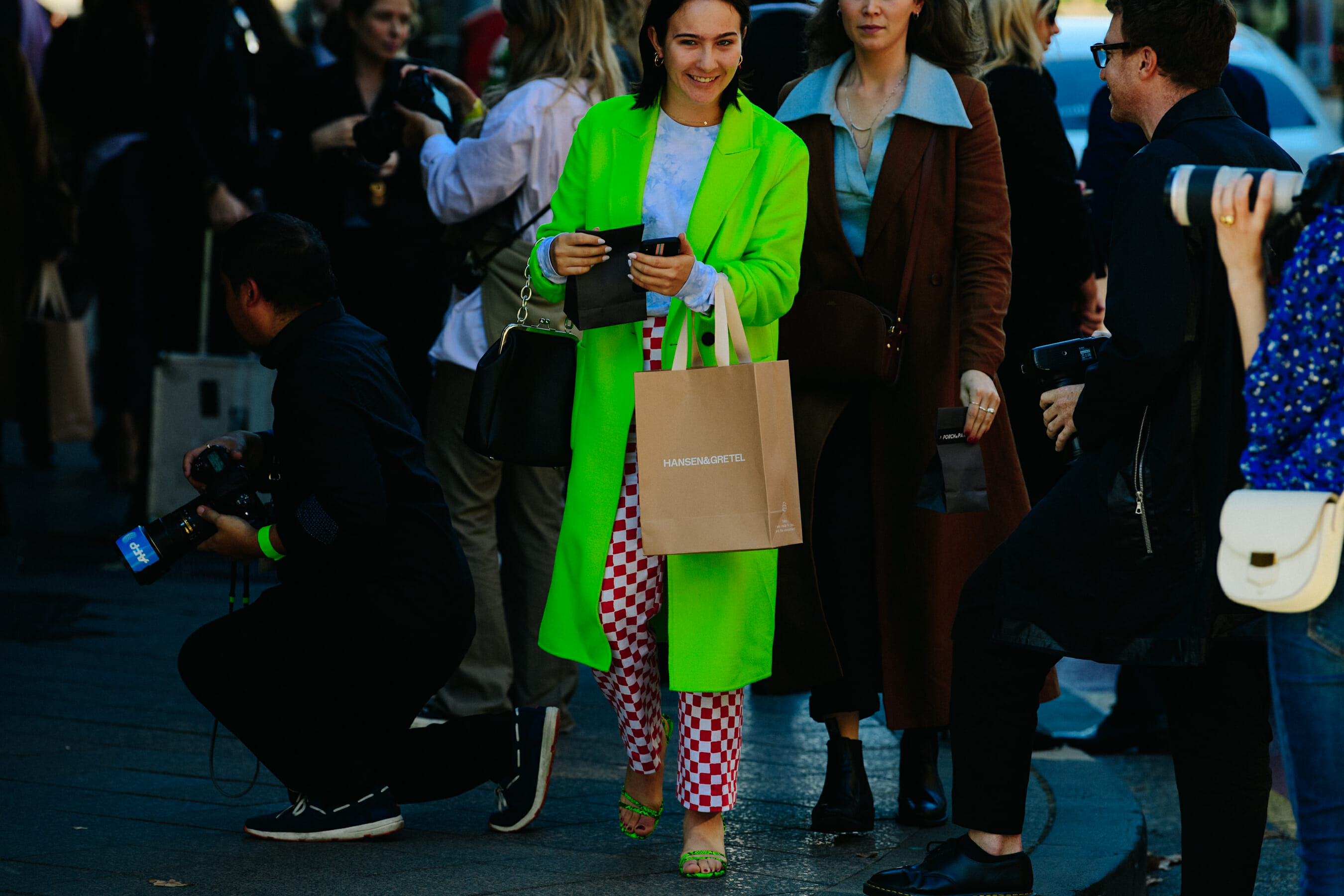 Woman wearing green jacket