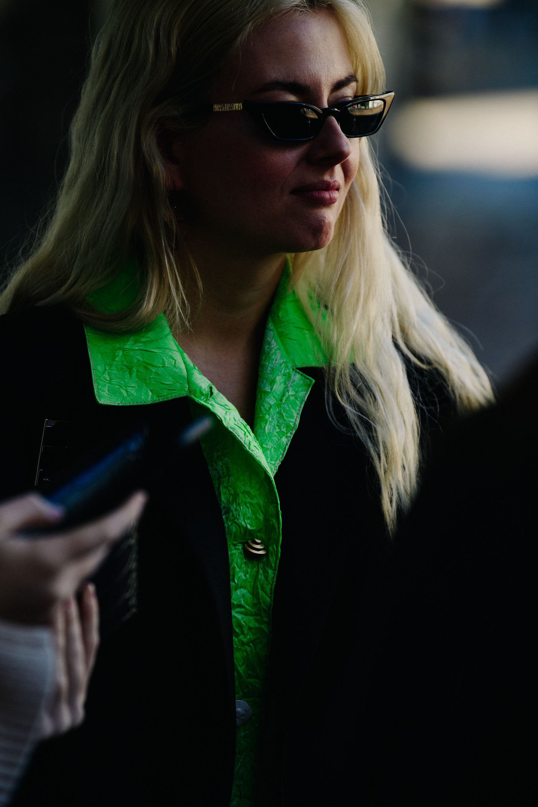 Woman wearing green shirt