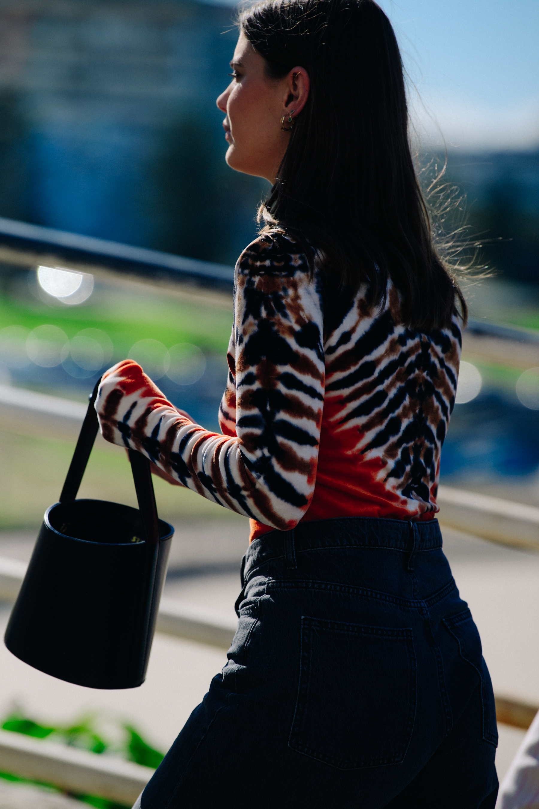 Woman wearing striped top