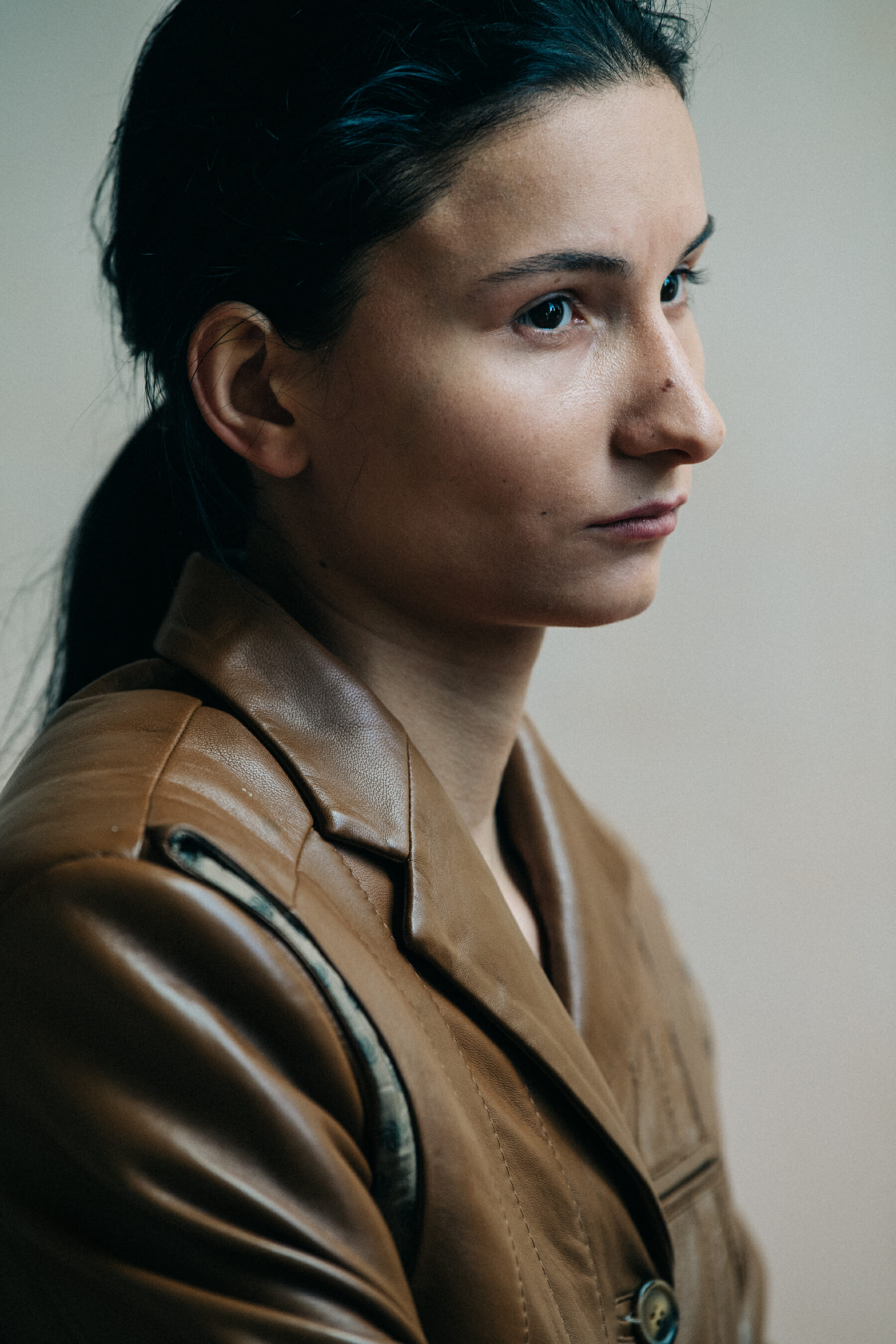 Model wearing leather outfit at Situationist