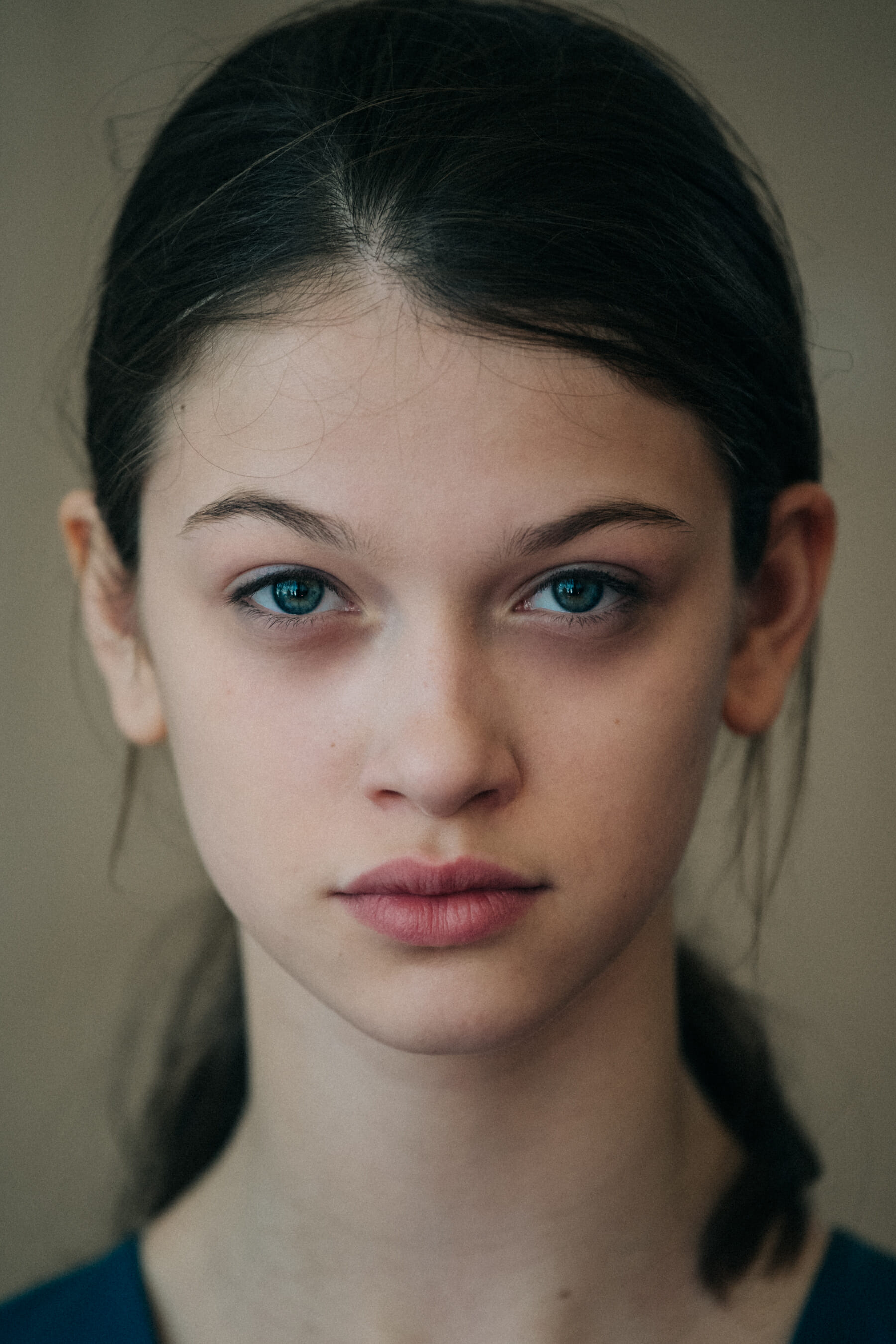 Portrait of model with tied back hair