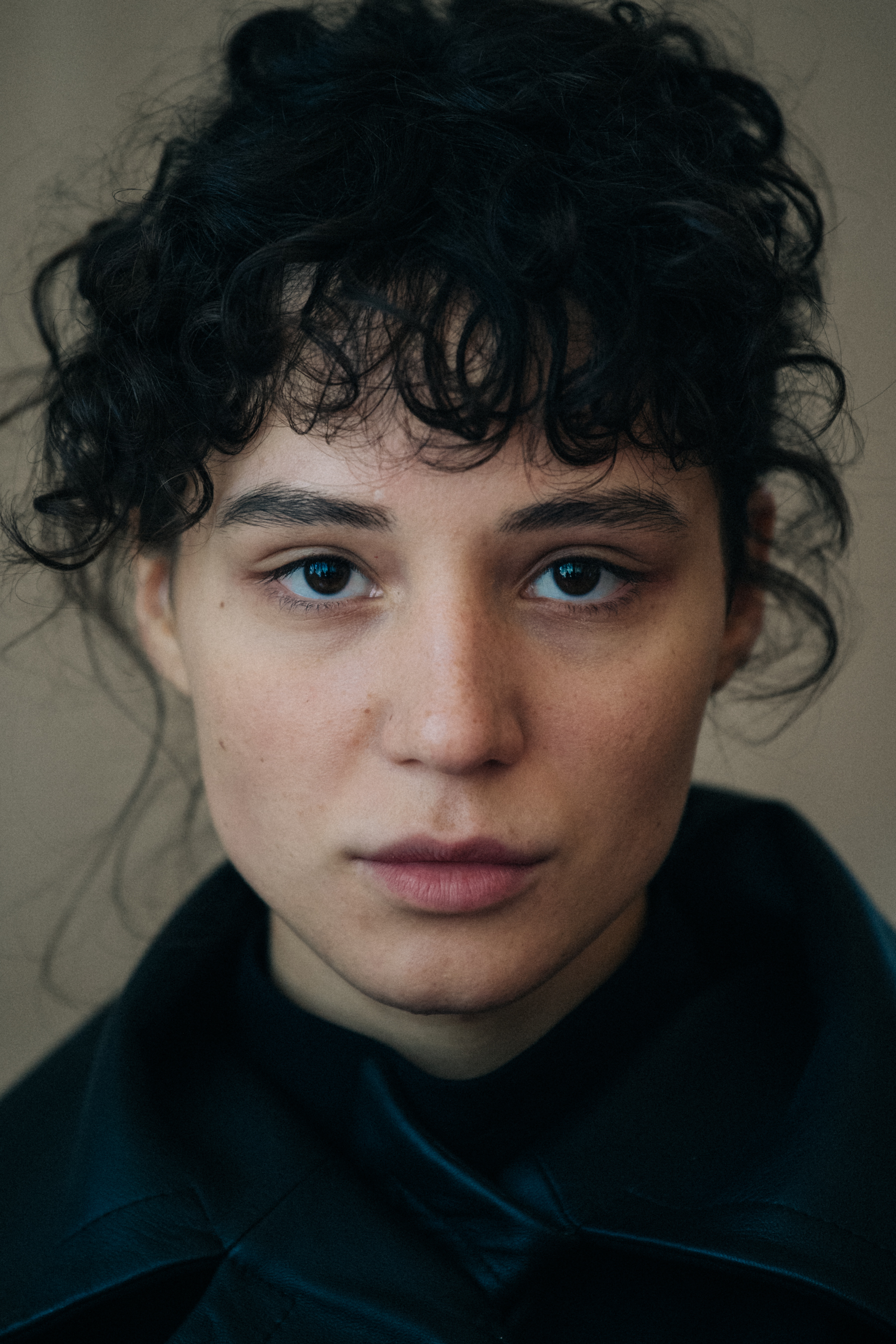 Portrait of model with tied back hair