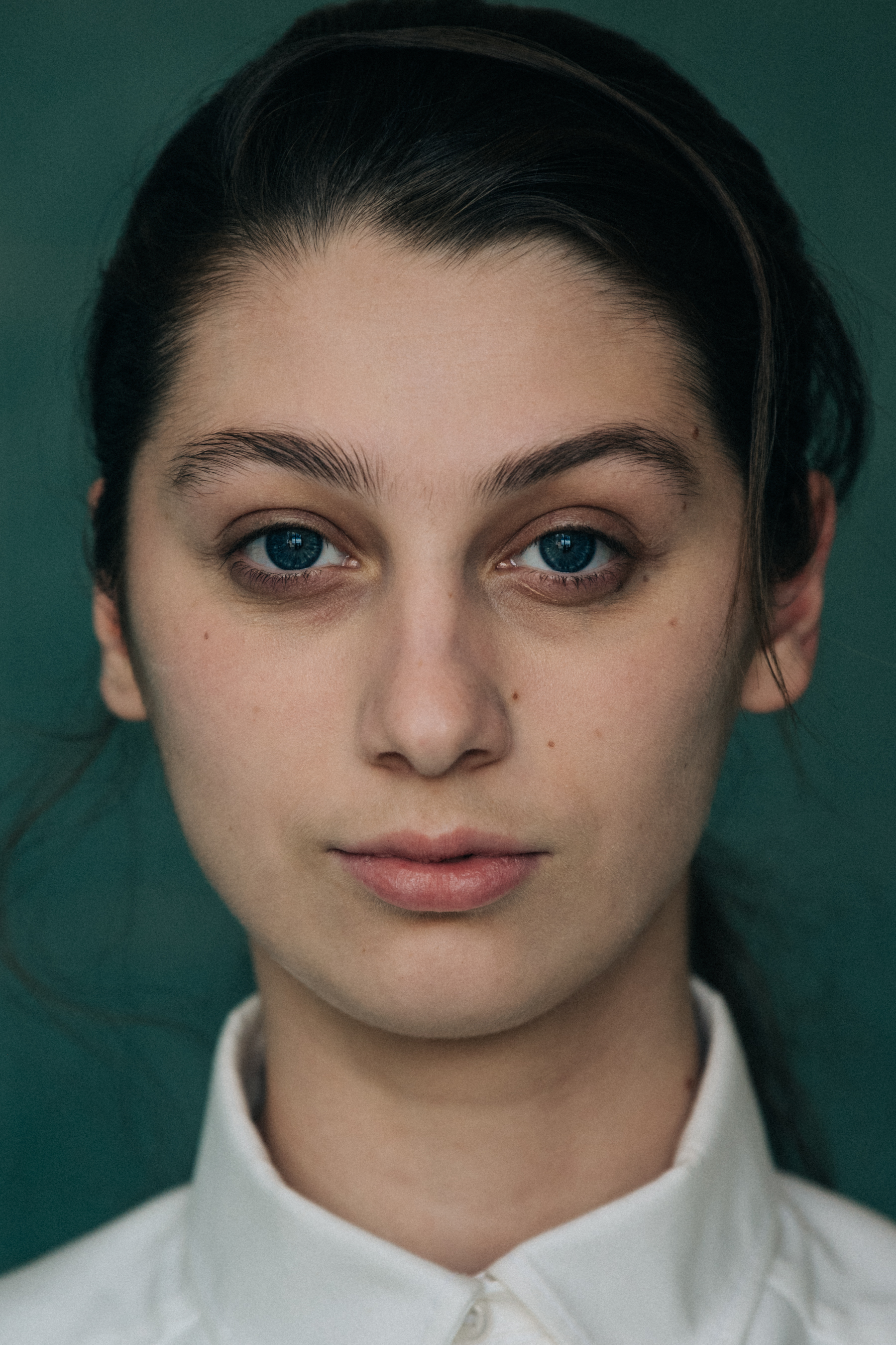 Portrait of model with tied back hair