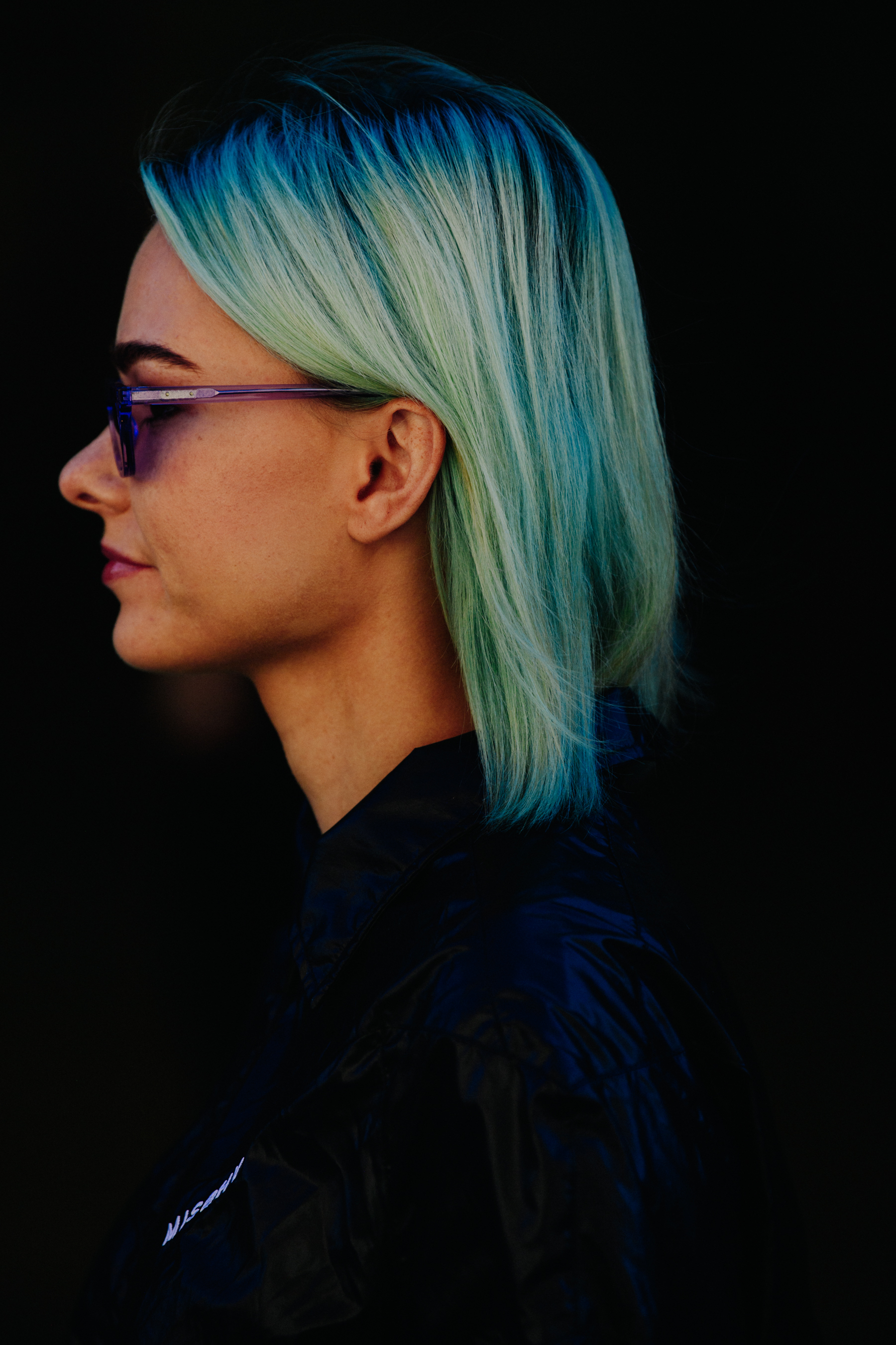 Woman with blue hair