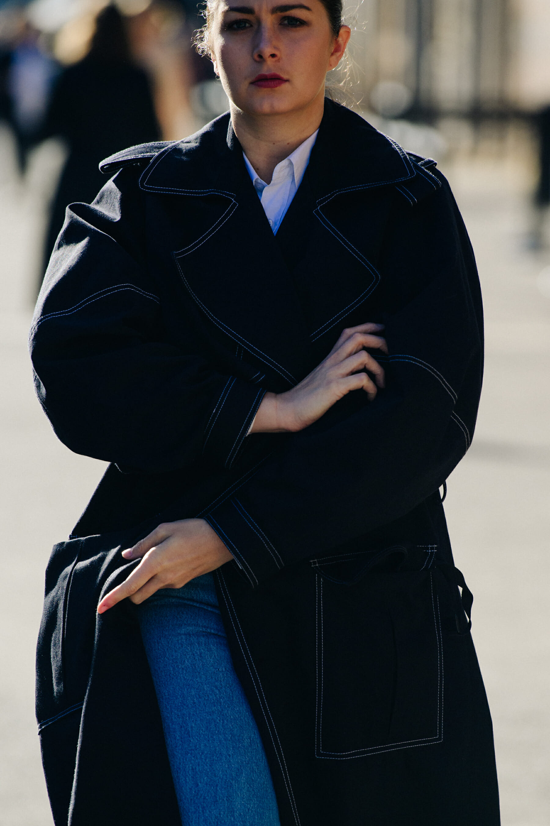 Woman wearing dark coat