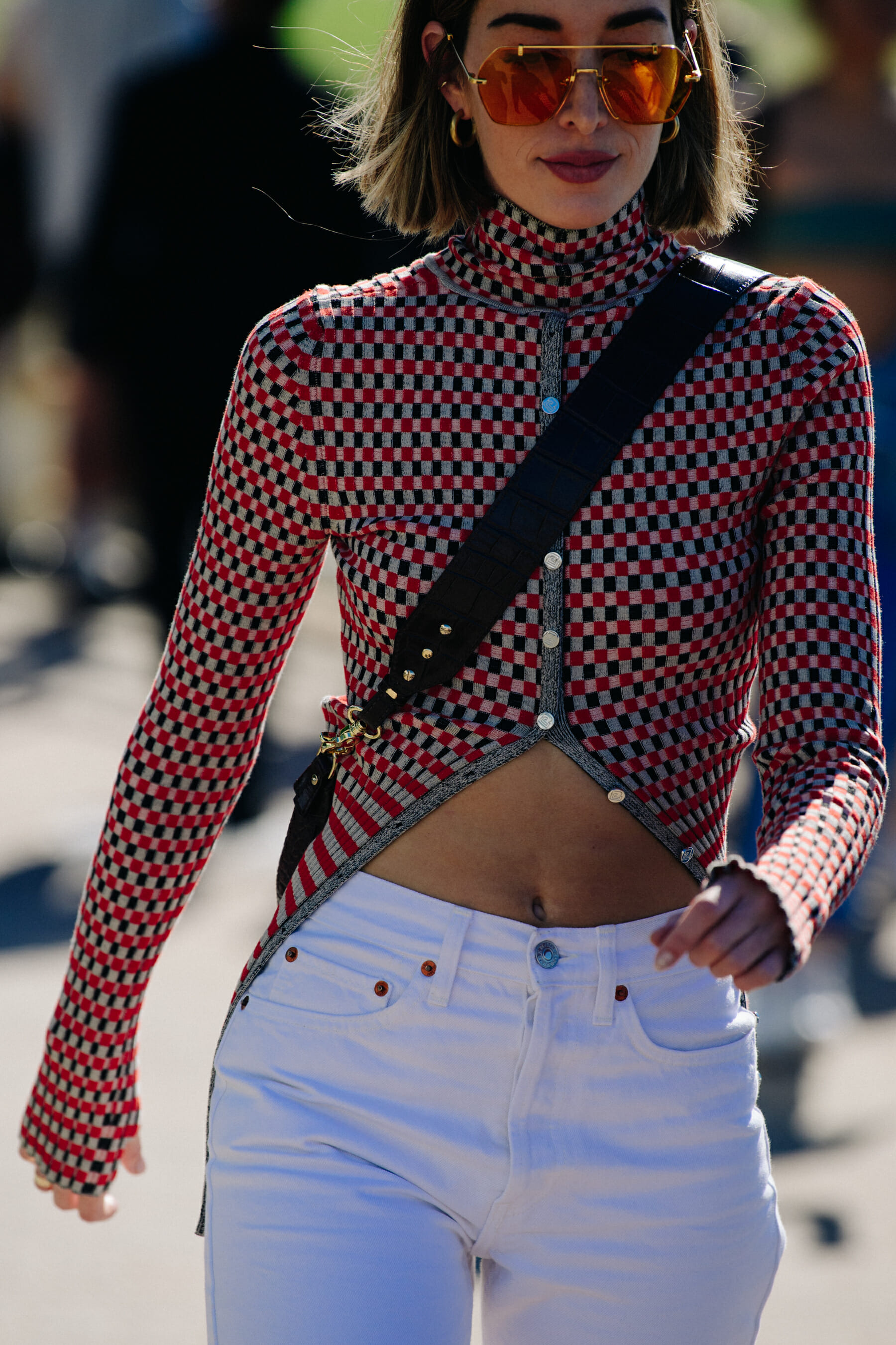 Woman wearing white jeans