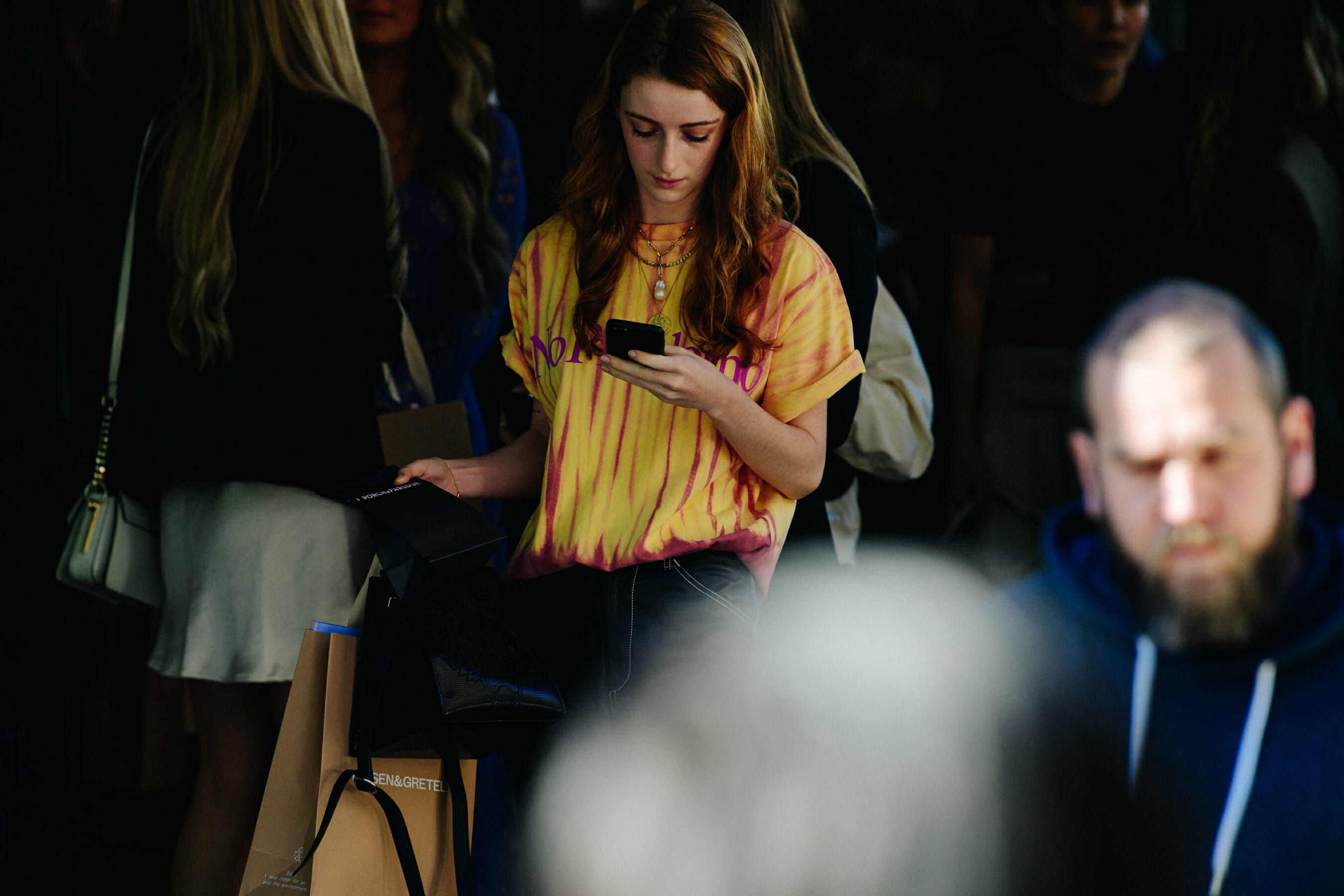 Woman wearing tie dye tee shirt