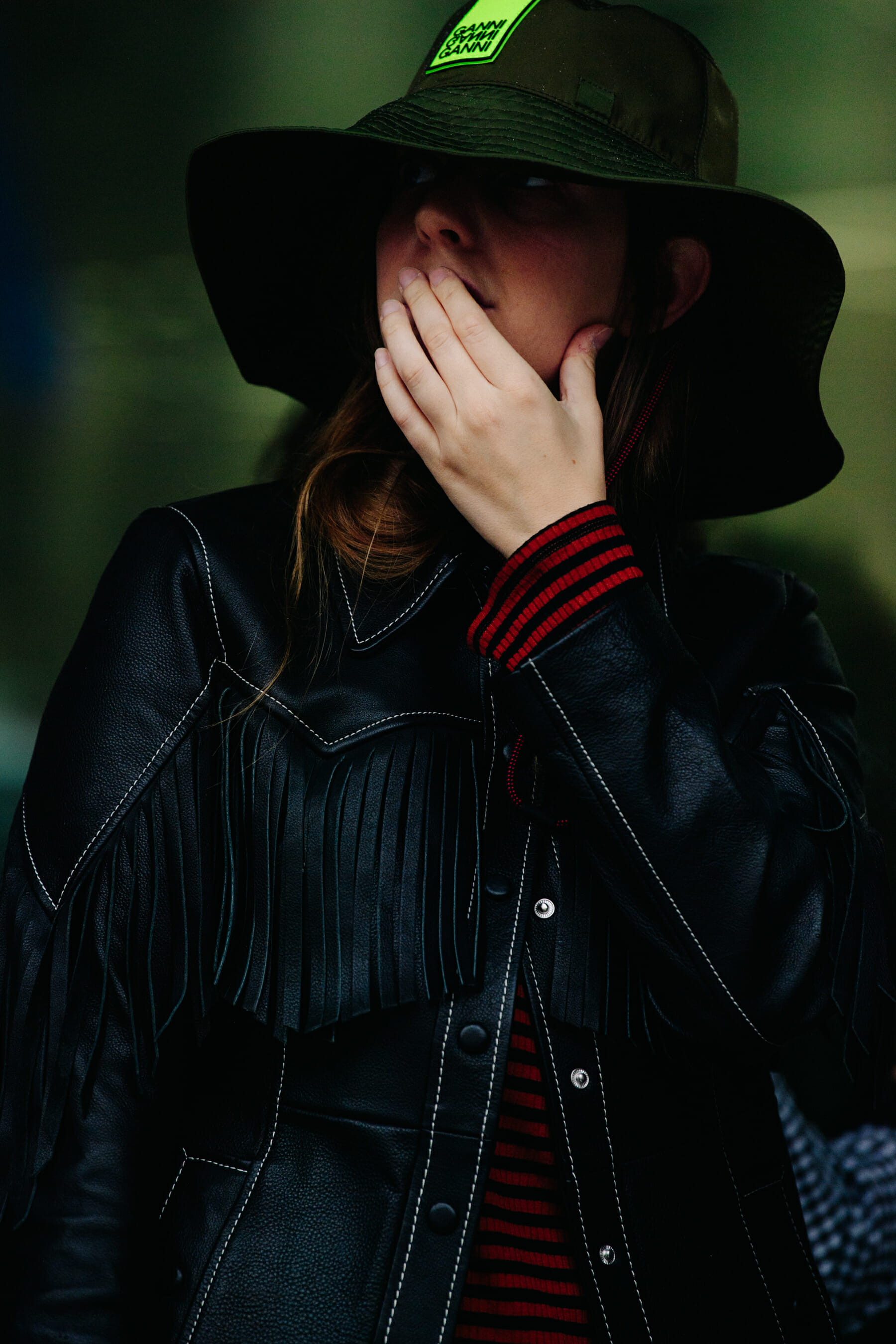 Woman wearing Ganni hat